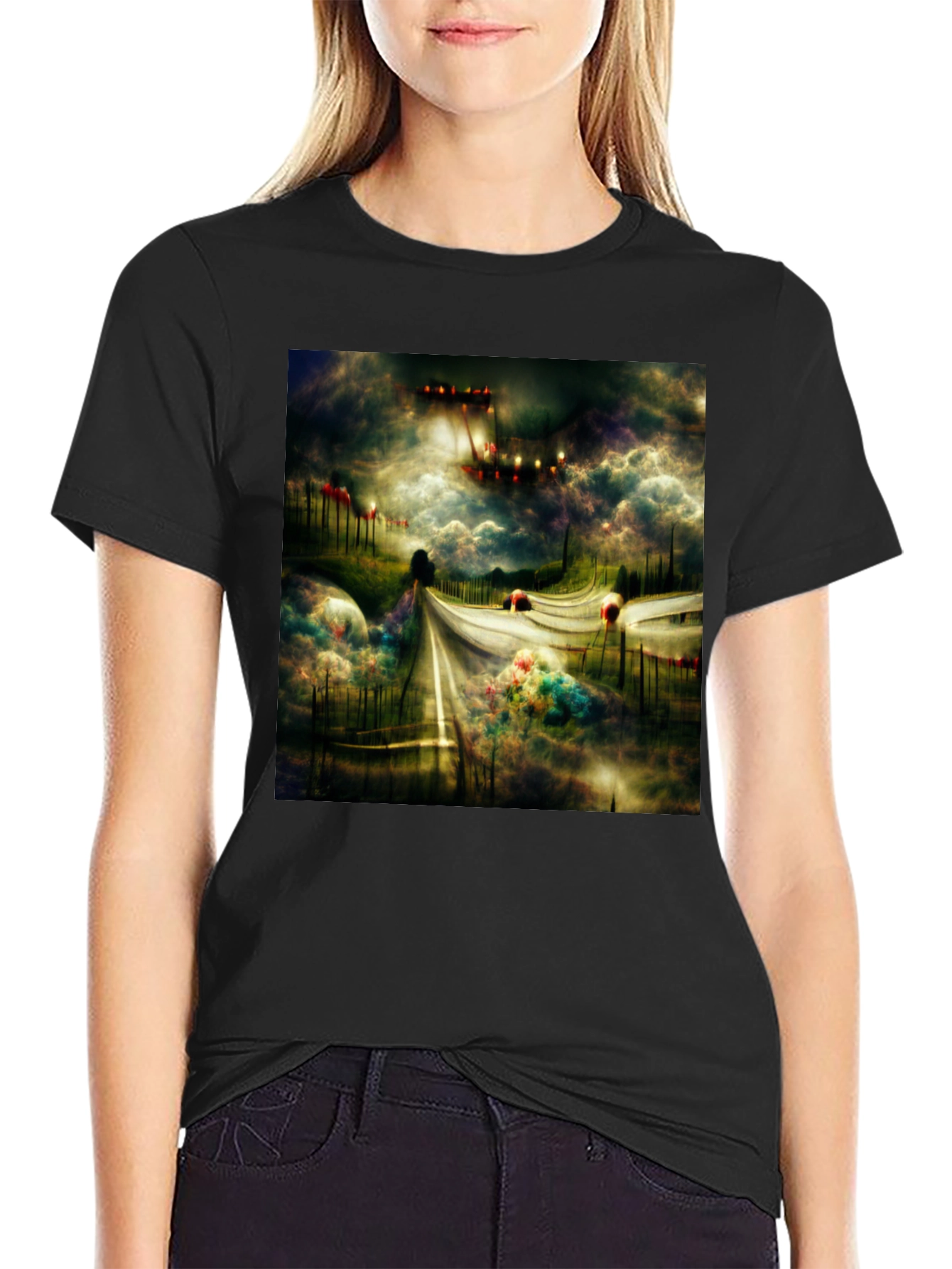 Surreal Road Black Tee - Abstract Art T-Shirt