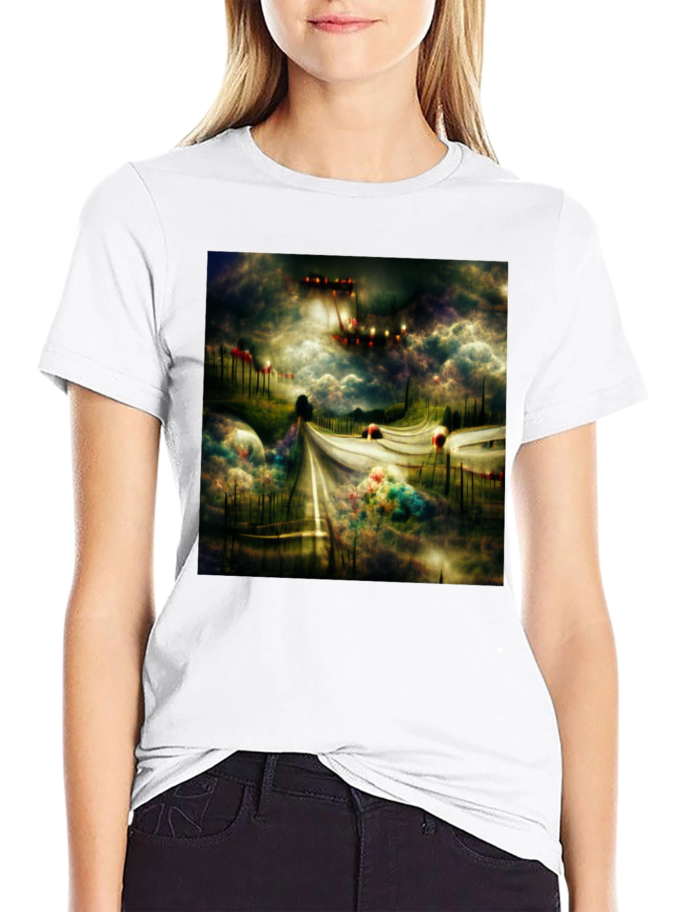 Surreal Road Black Tee - Abstract Art T-Shirt