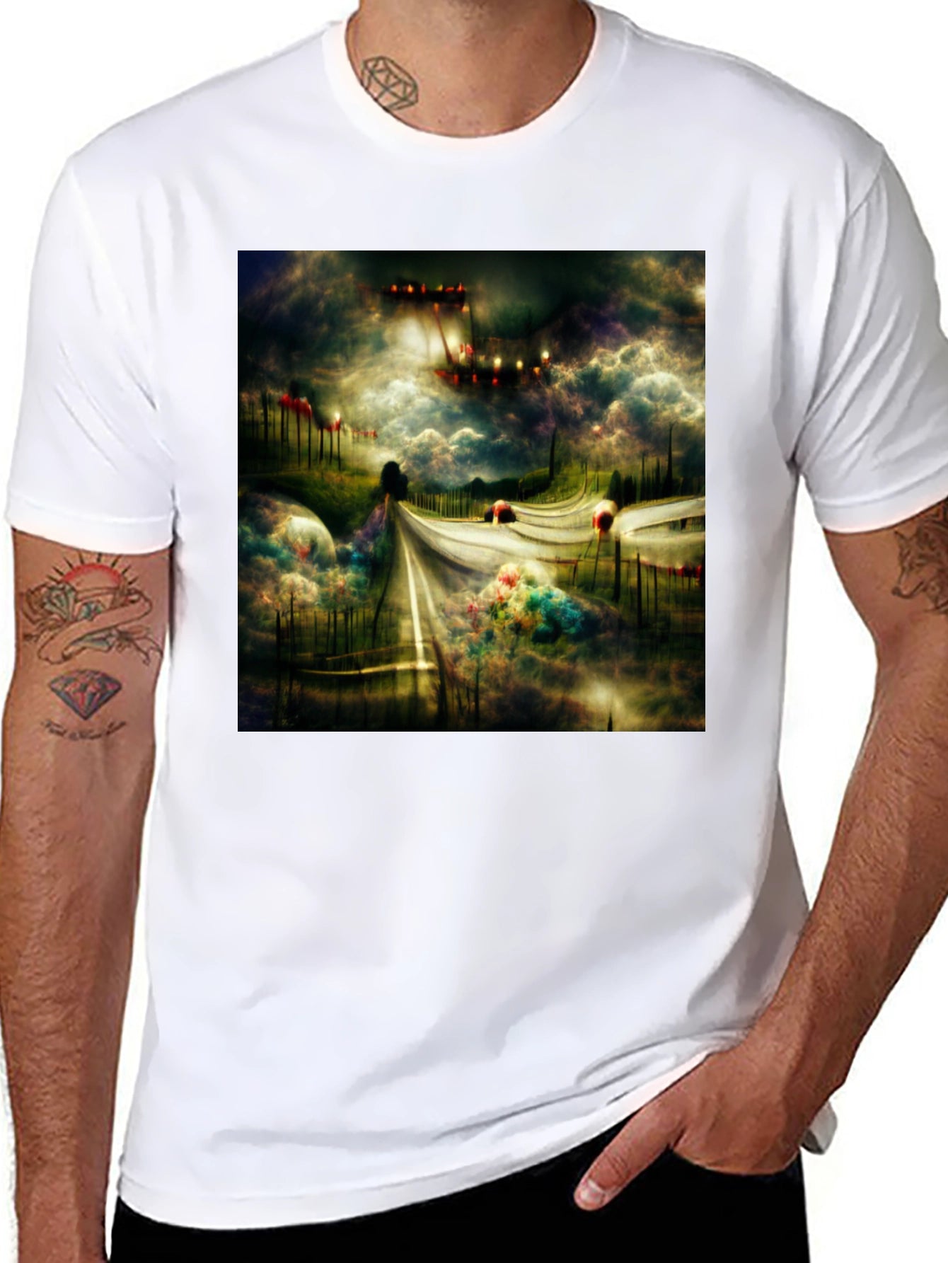 Surreal Road Black Tee - Abstract Art T-Shirt