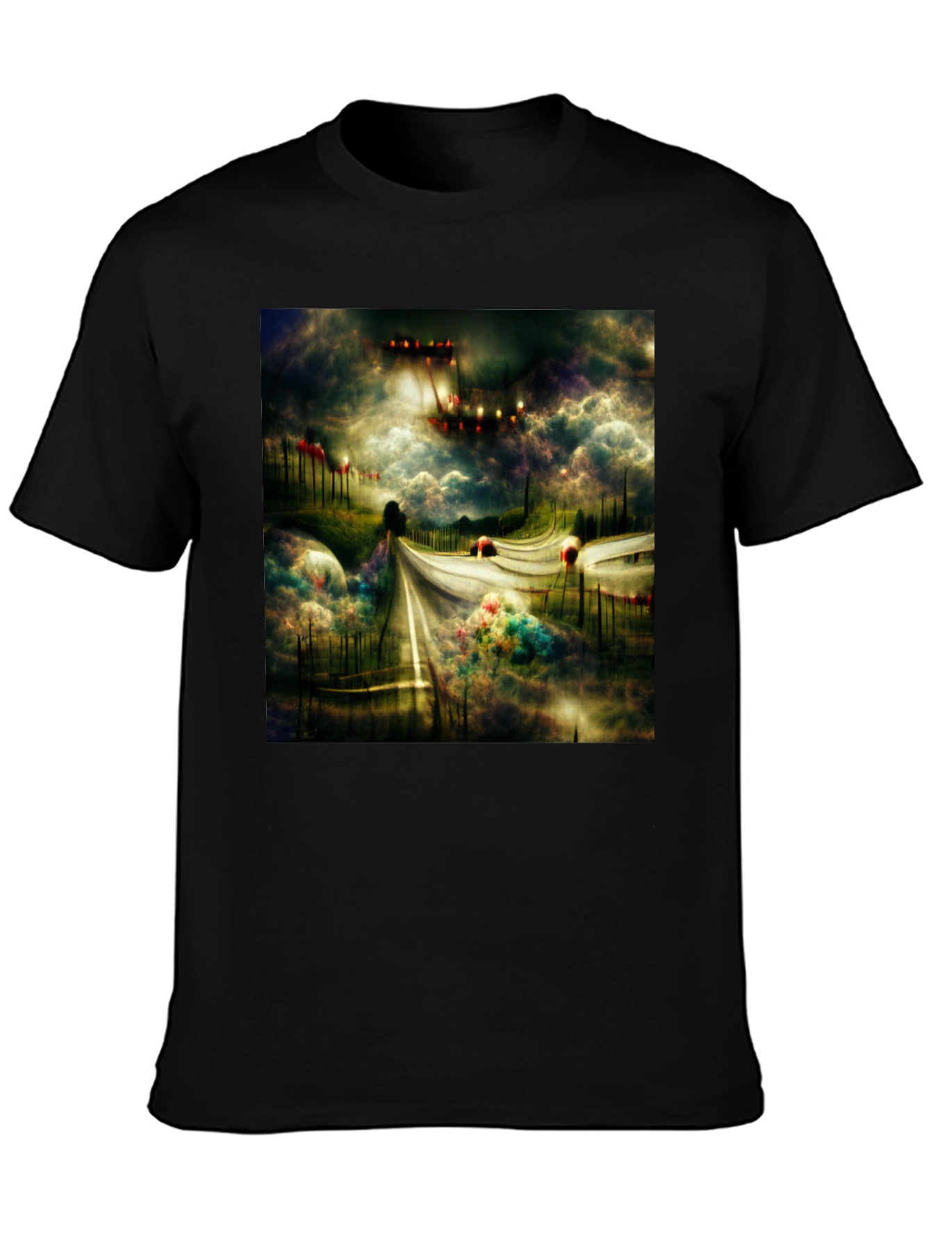 Surreal Road Black Tee - Abstract Art T-Shirt