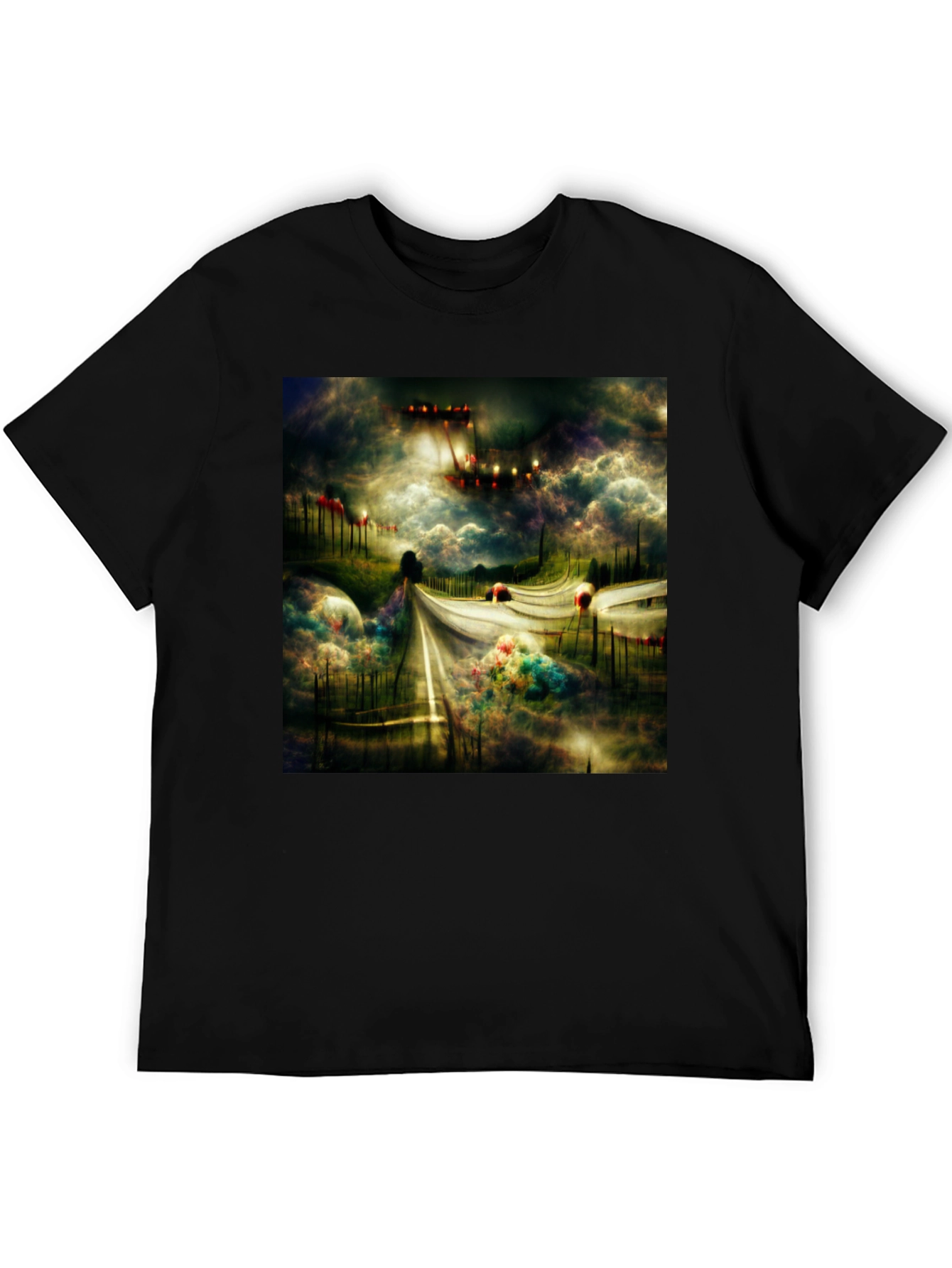 Surreal Road Black Tee - Abstract Art T-Shirt