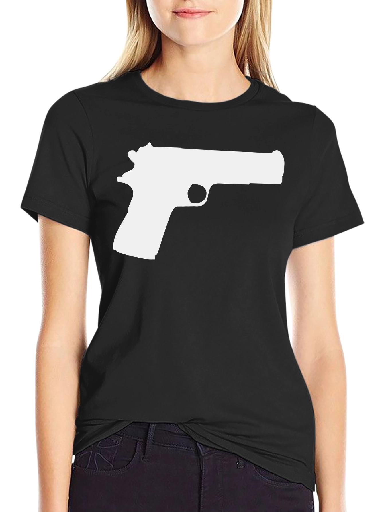 Pistol Graphic Tee - Black Cotton T-Shirt