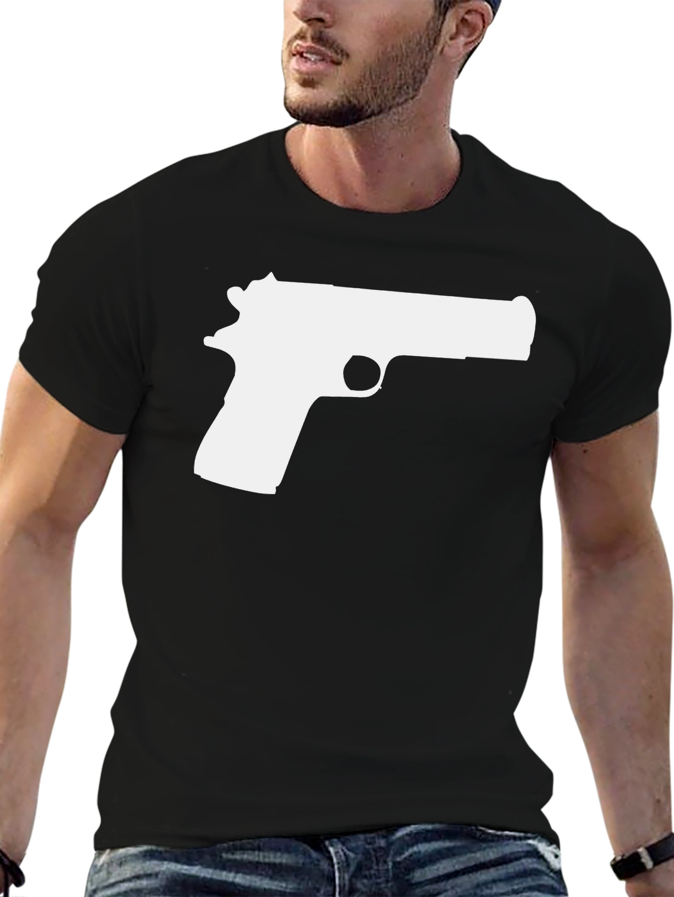 Pistol Graphic Tee - Black Cotton T-Shirt