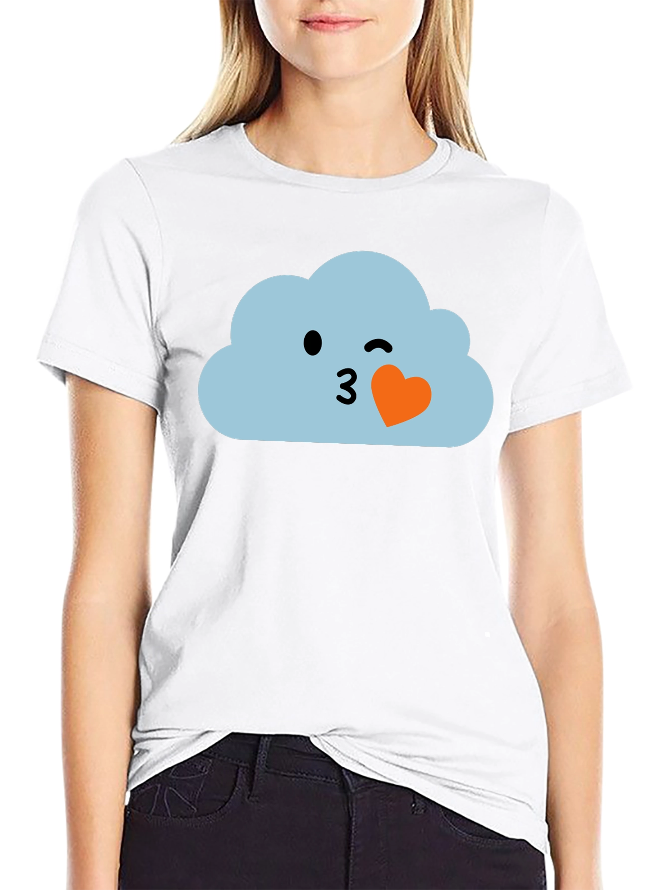 Cute Cloud Emoji Black T-Shirt