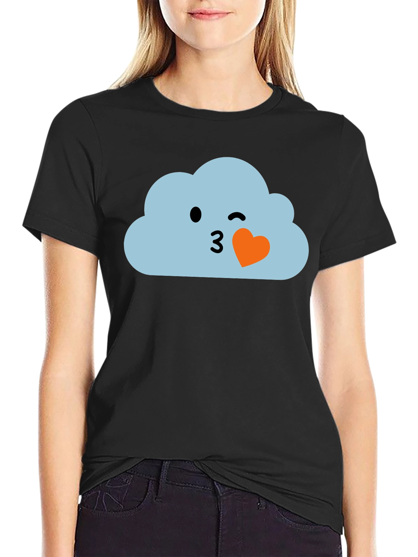 Cute Cloud Emoji Black T-Shirt