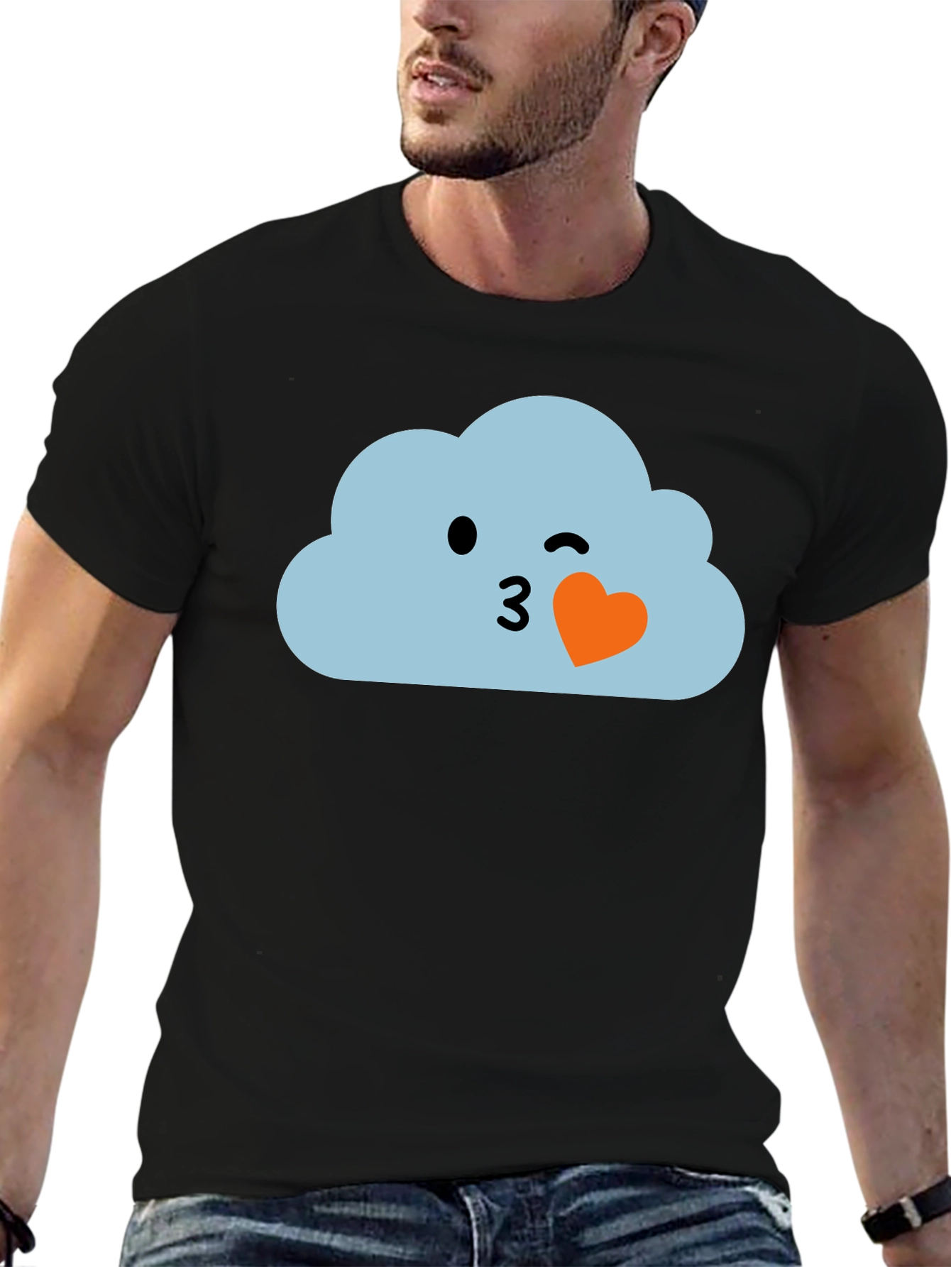 Cute Cloud Emoji Black T-Shirt