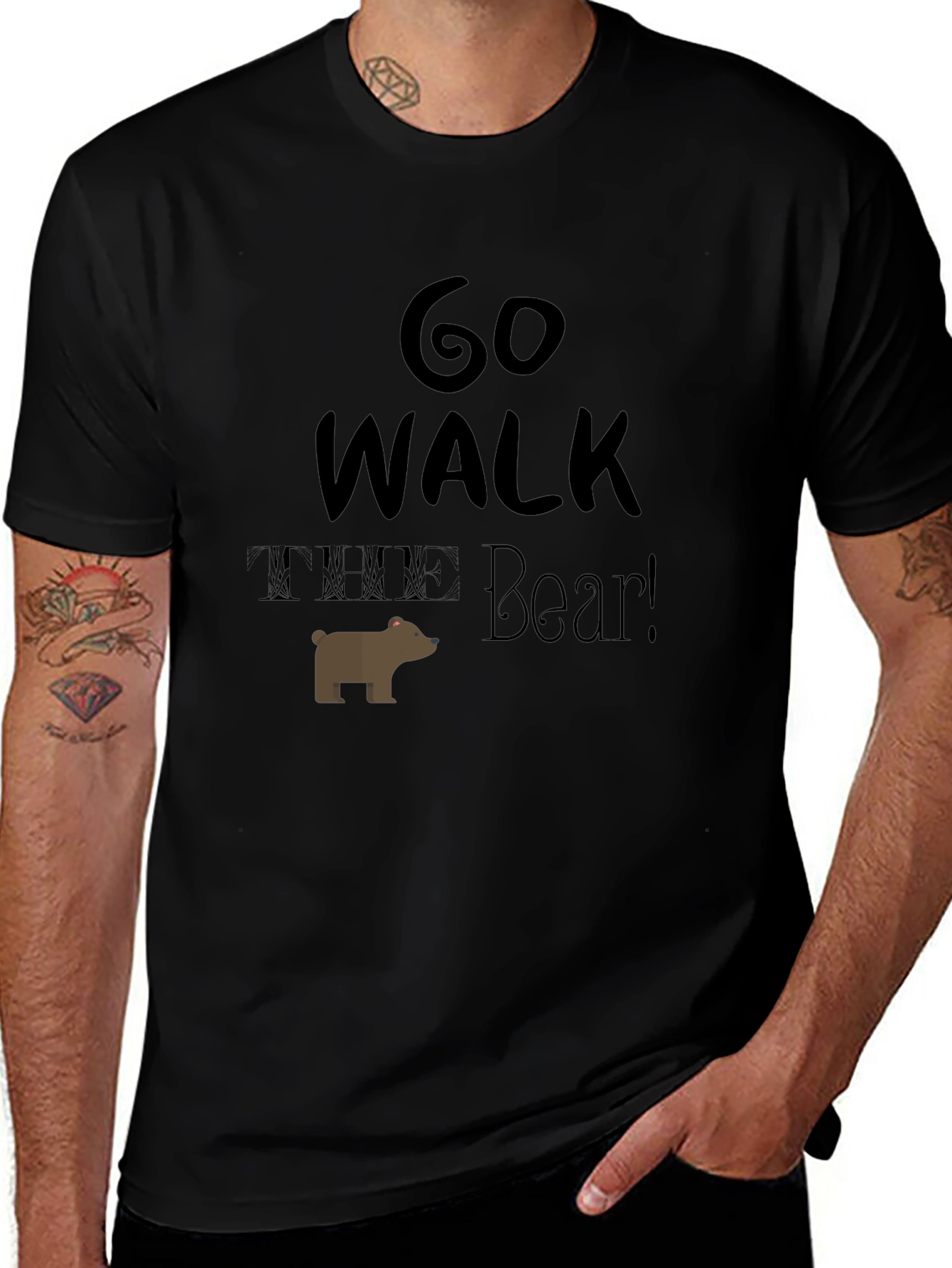 Go Walk Bear! Graphic Print Mens T-Shirt