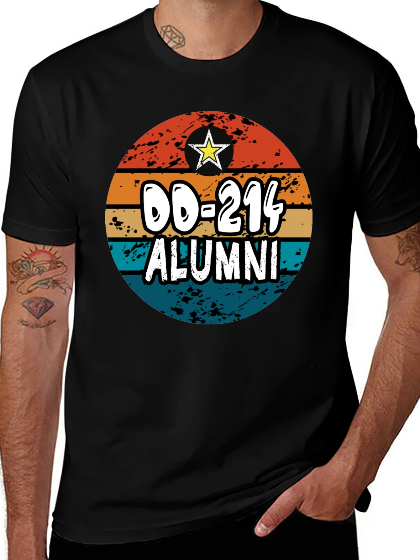 DD-214 Alumni T-Shirt - Retro Sunset Design