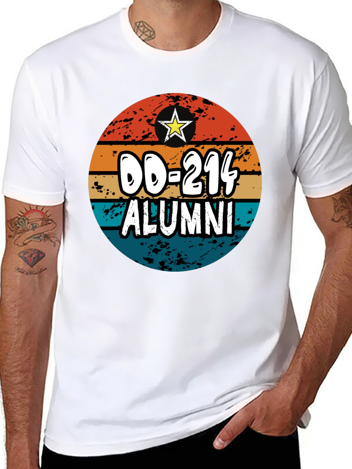 DD-214 Alumni T-Shirt - Retro Sunset Design