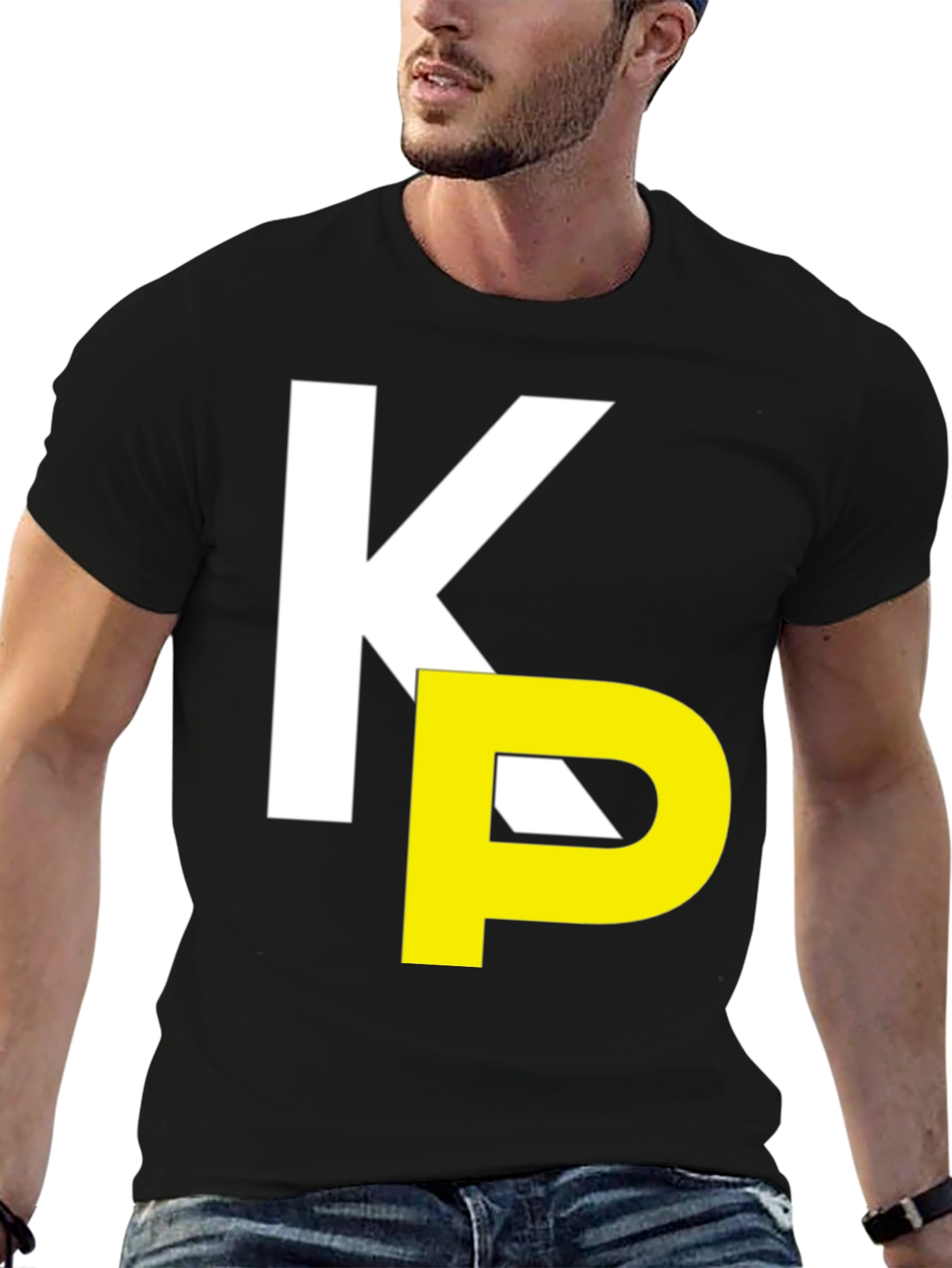 Stylish KP Initial Graphic Tee - Black