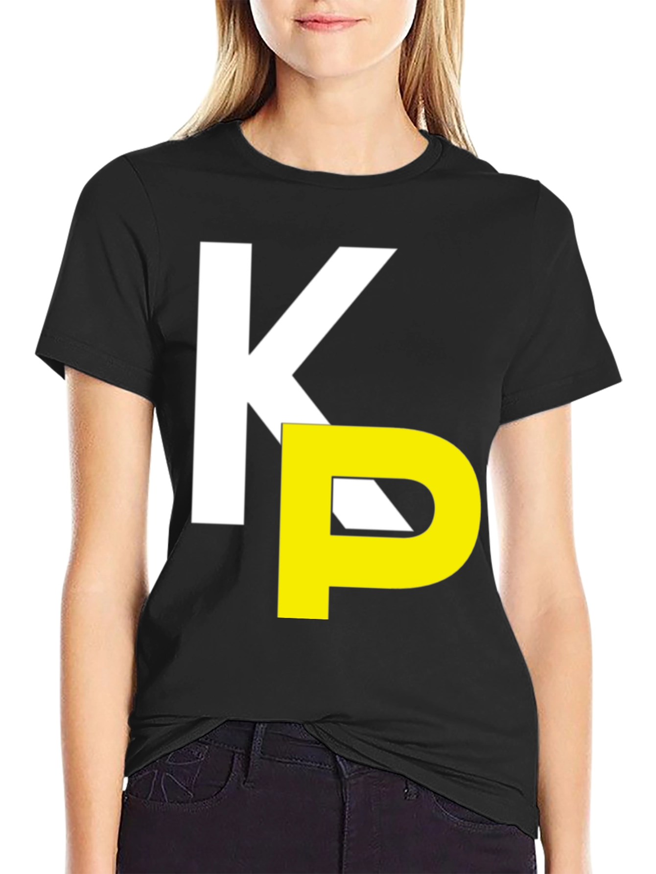 Stylish KP Initial Graphic Tee - Black