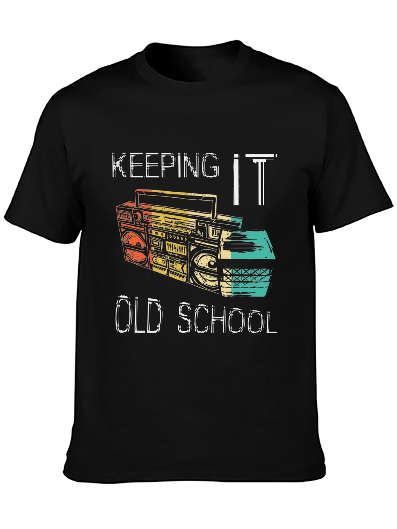 Keeping it Old School Retro Boombox Black T-Shirt