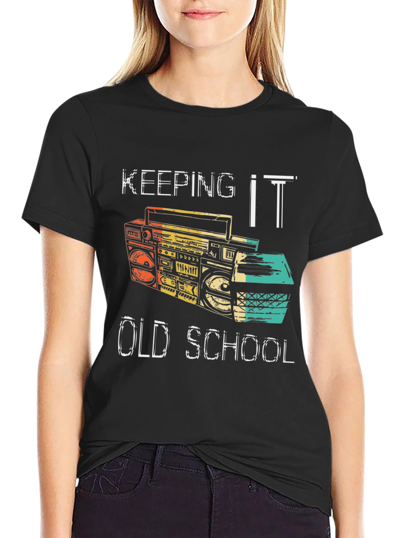 Keeping it Old School Retro Boombox Black T-Shirt