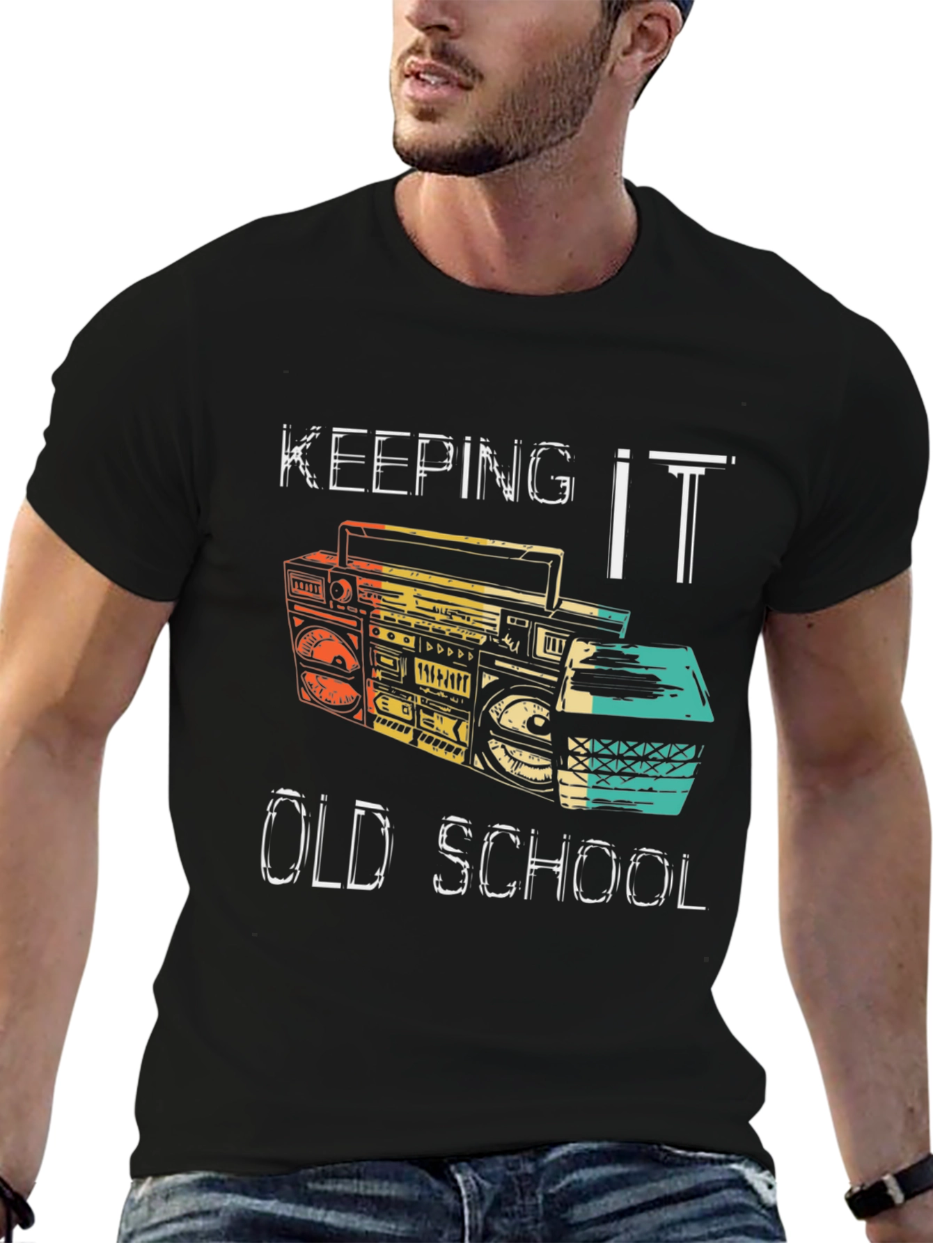 Keeping it Old School Retro Boombox Black T-Shirt
