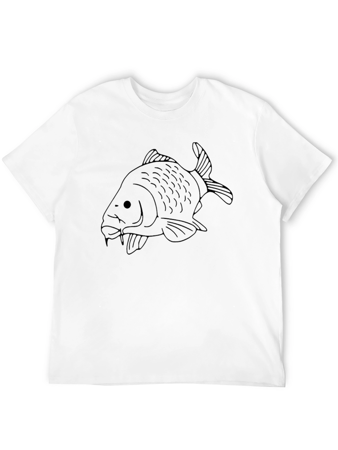 Black T-Shirt with Carp Fish Outline Graphic