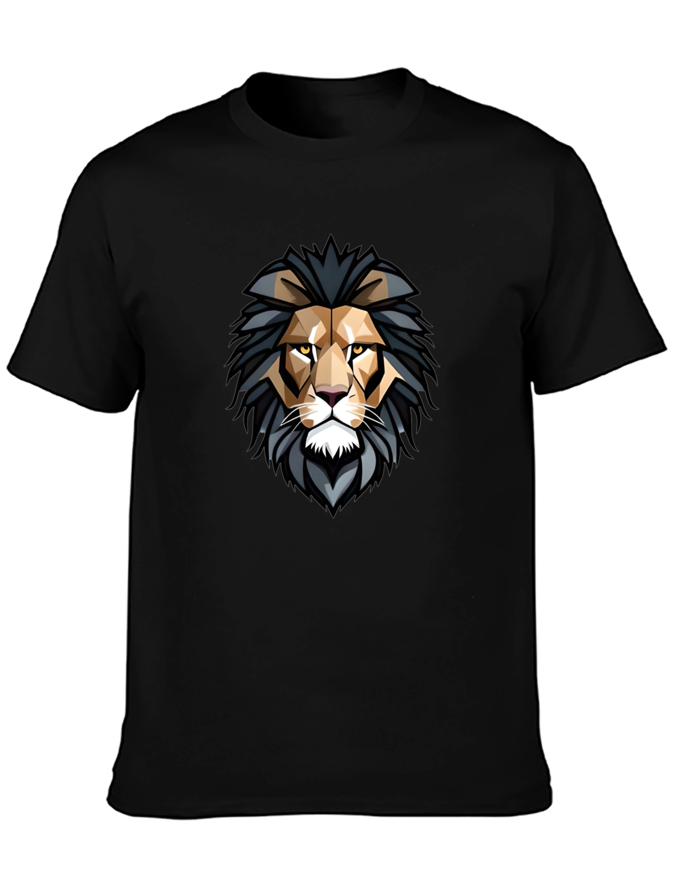Geometric Lion Head Graphic Black T-Shirt