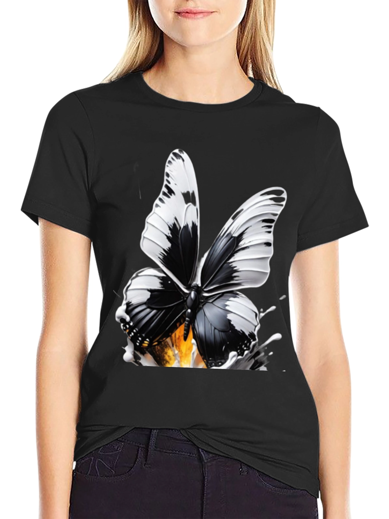 Butterfly Graphic Print T-Shirt - Stylish Black Tee