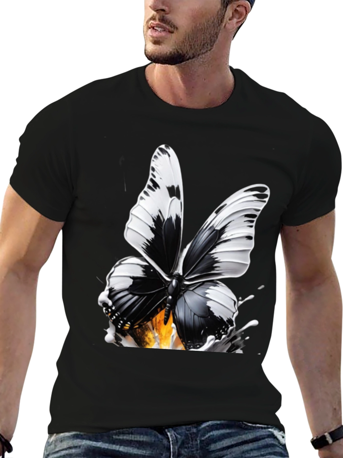 Butterfly Graphic Print T-Shirt - Stylish Black Tee