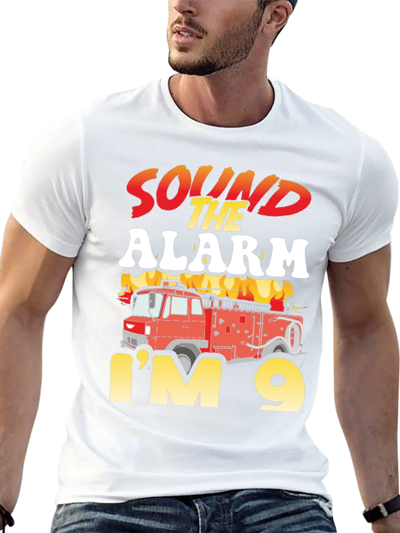 Sound the Alarm Im 9 Fire Truck Birthday Shirt