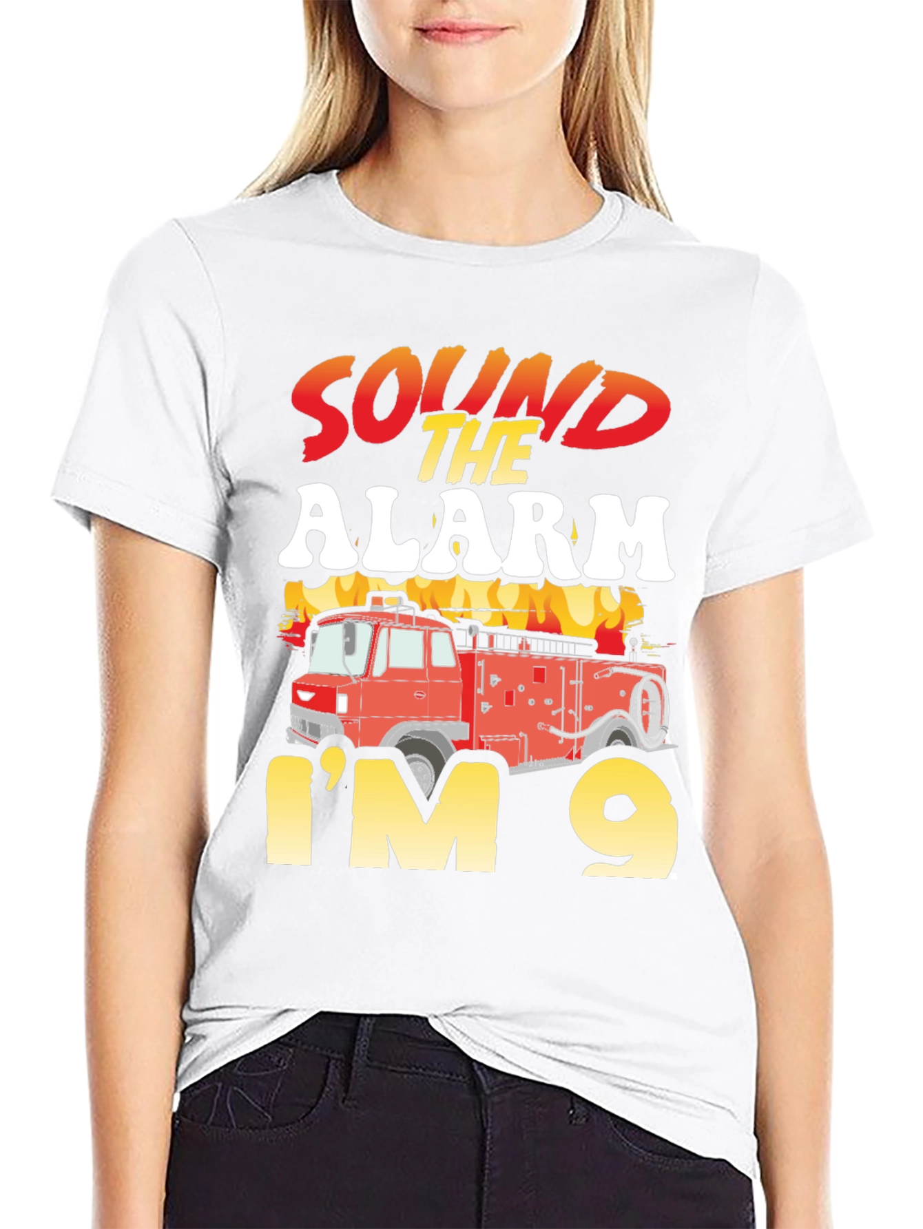 Sound the Alarm Im 9 Fire Truck Birthday Shirt