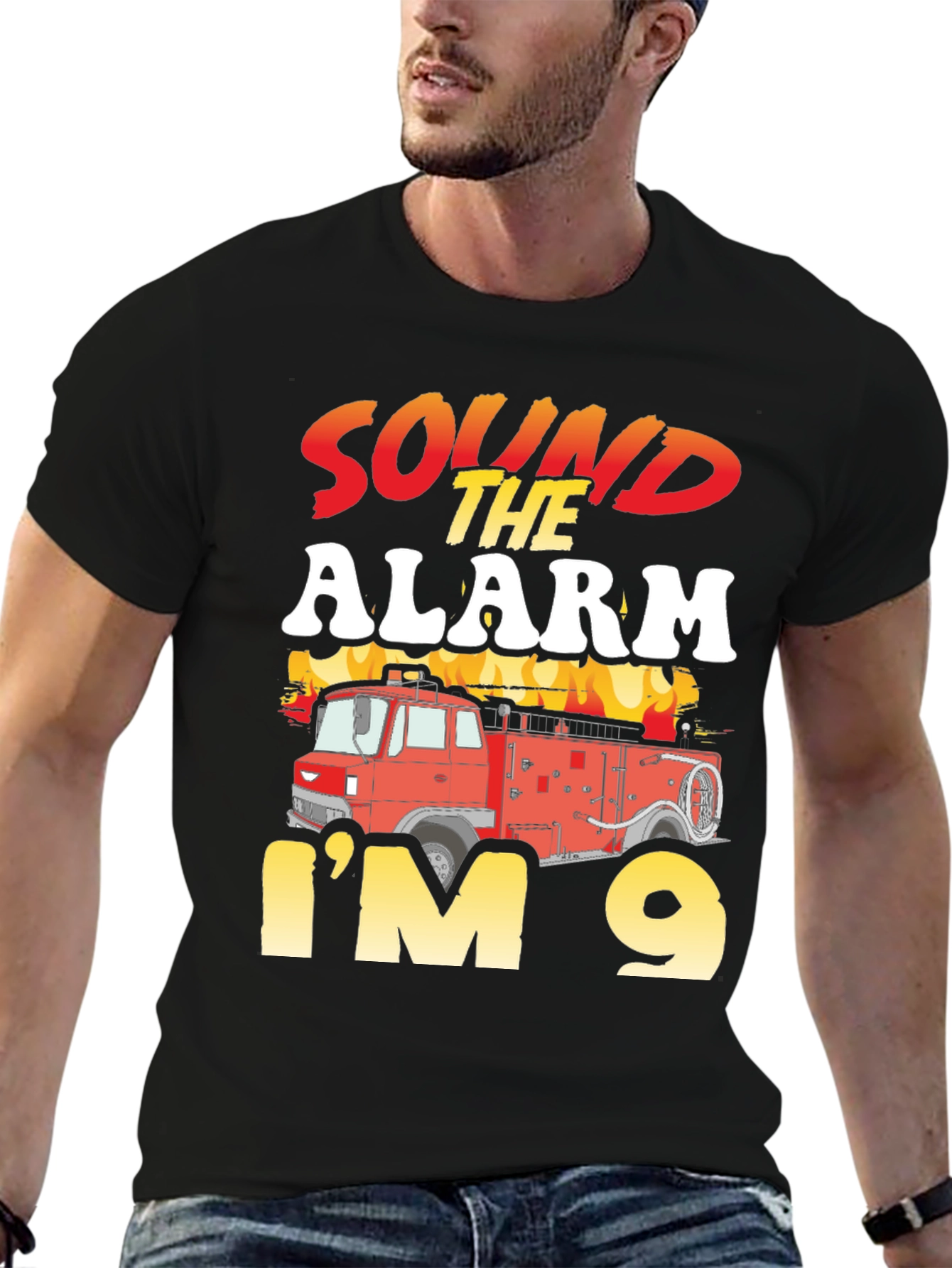 Sound the Alarm Im 9 Fire Truck Birthday Shirt