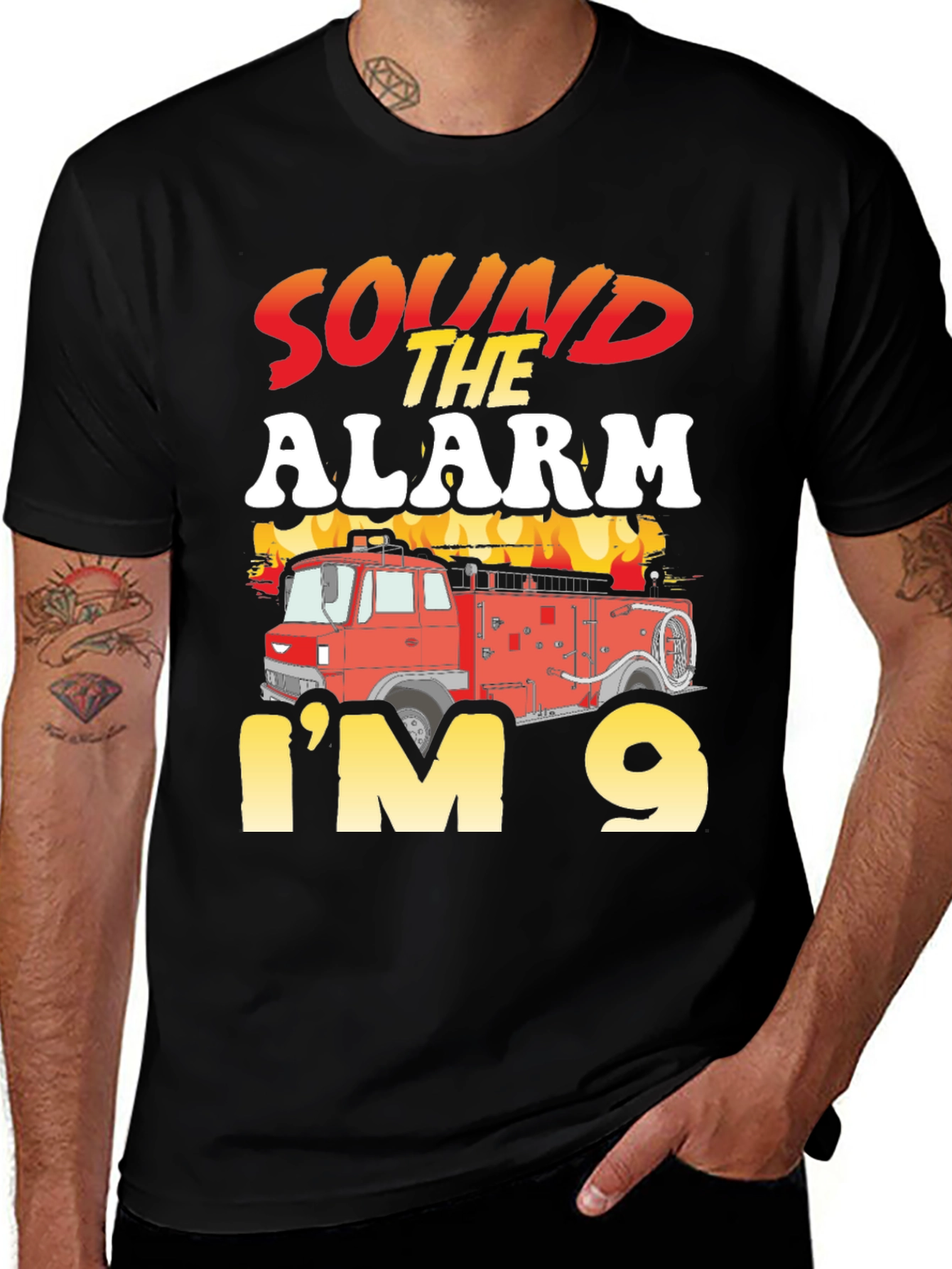 Sound the Alarm Im 9 Fire Truck Birthday Shirt