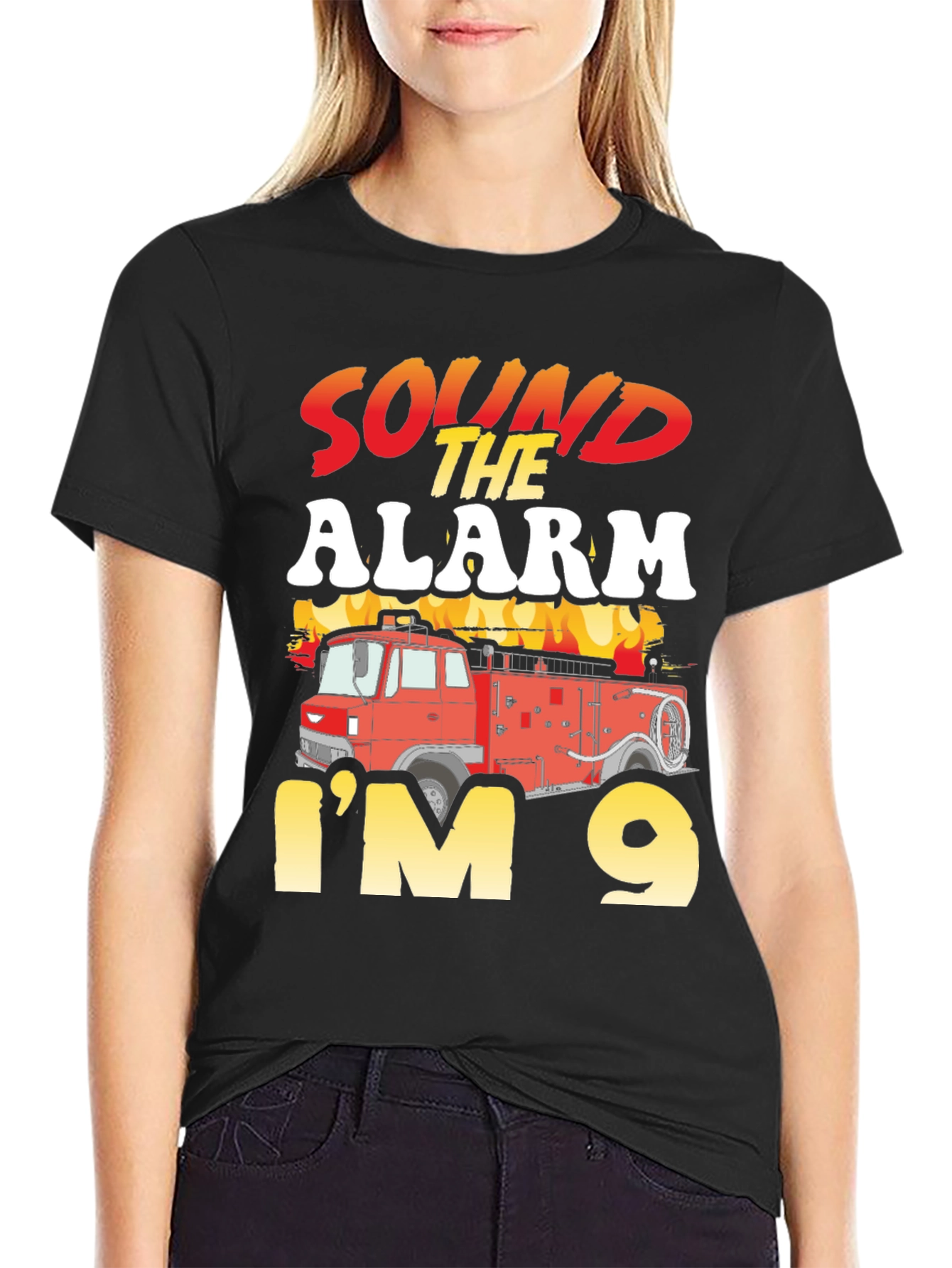 Sound the Alarm Im 9 Fire Truck Birthday Shirt