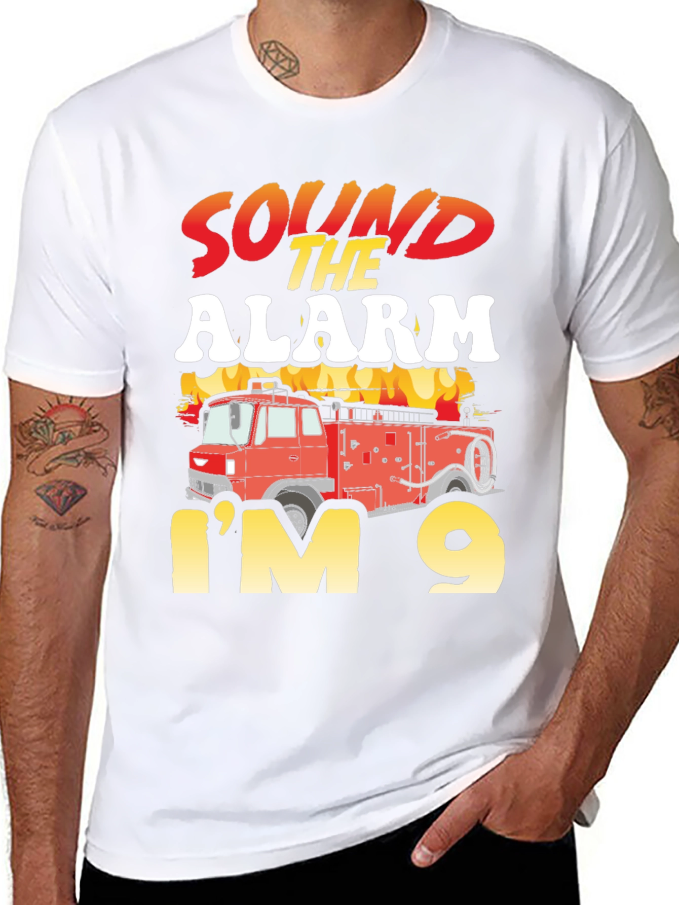 Sound the Alarm Im 9 Fire Truck Birthday Shirt