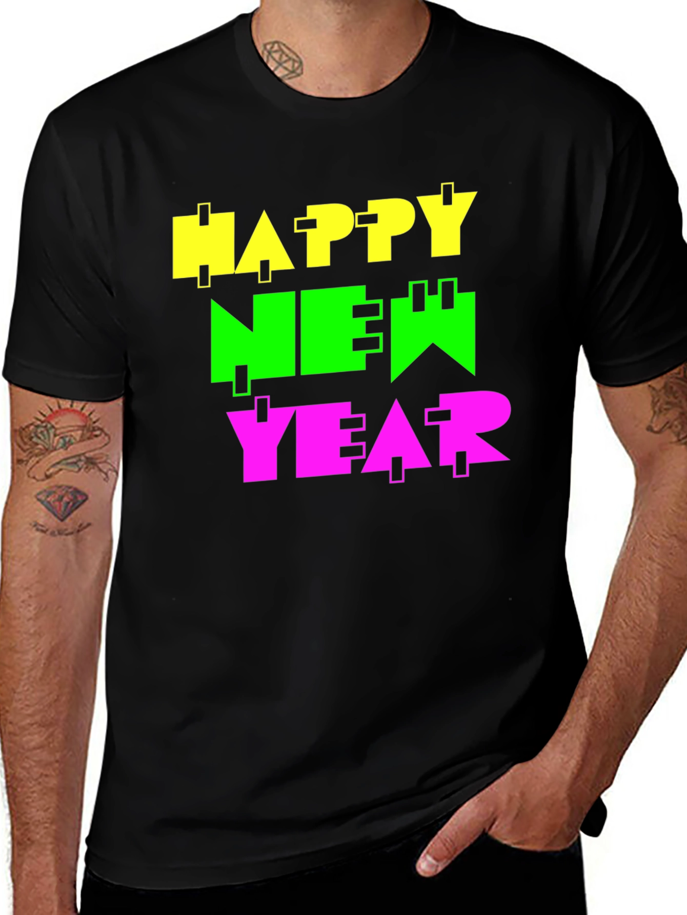 Happy New Year Graphic Tee - Black