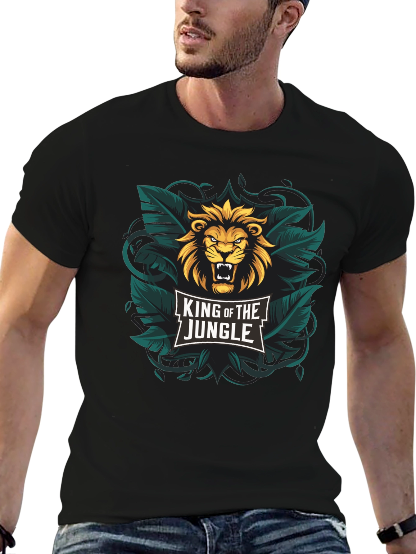 King of the Jungle Lion Graphic Black T-Shirt