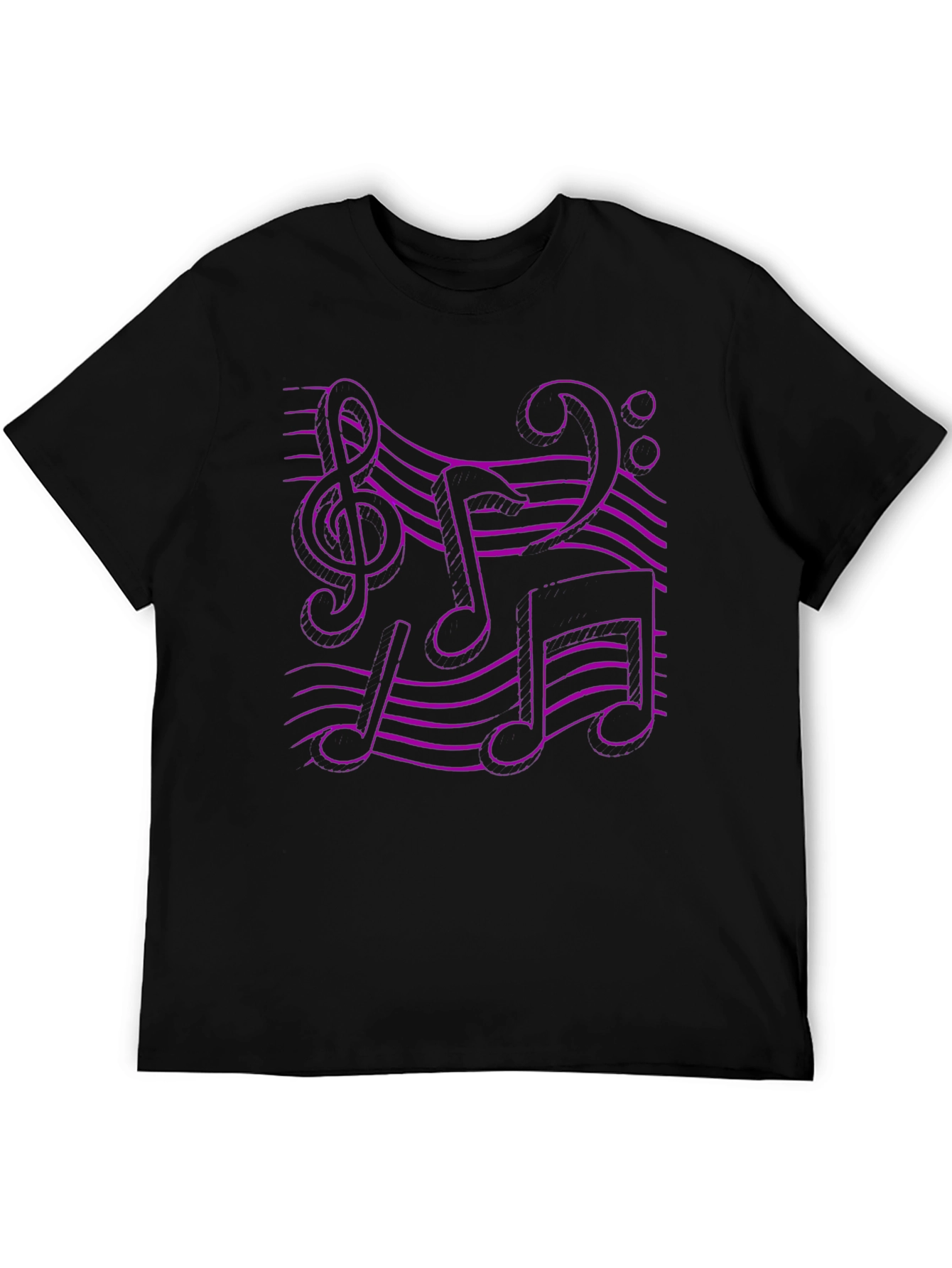 Music Note Graphic Tee - Black Cotton T-Shirt