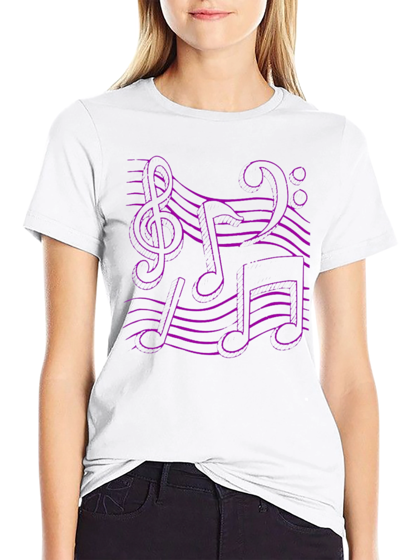 Music Note Graphic Tee - Black Cotton T-Shirt