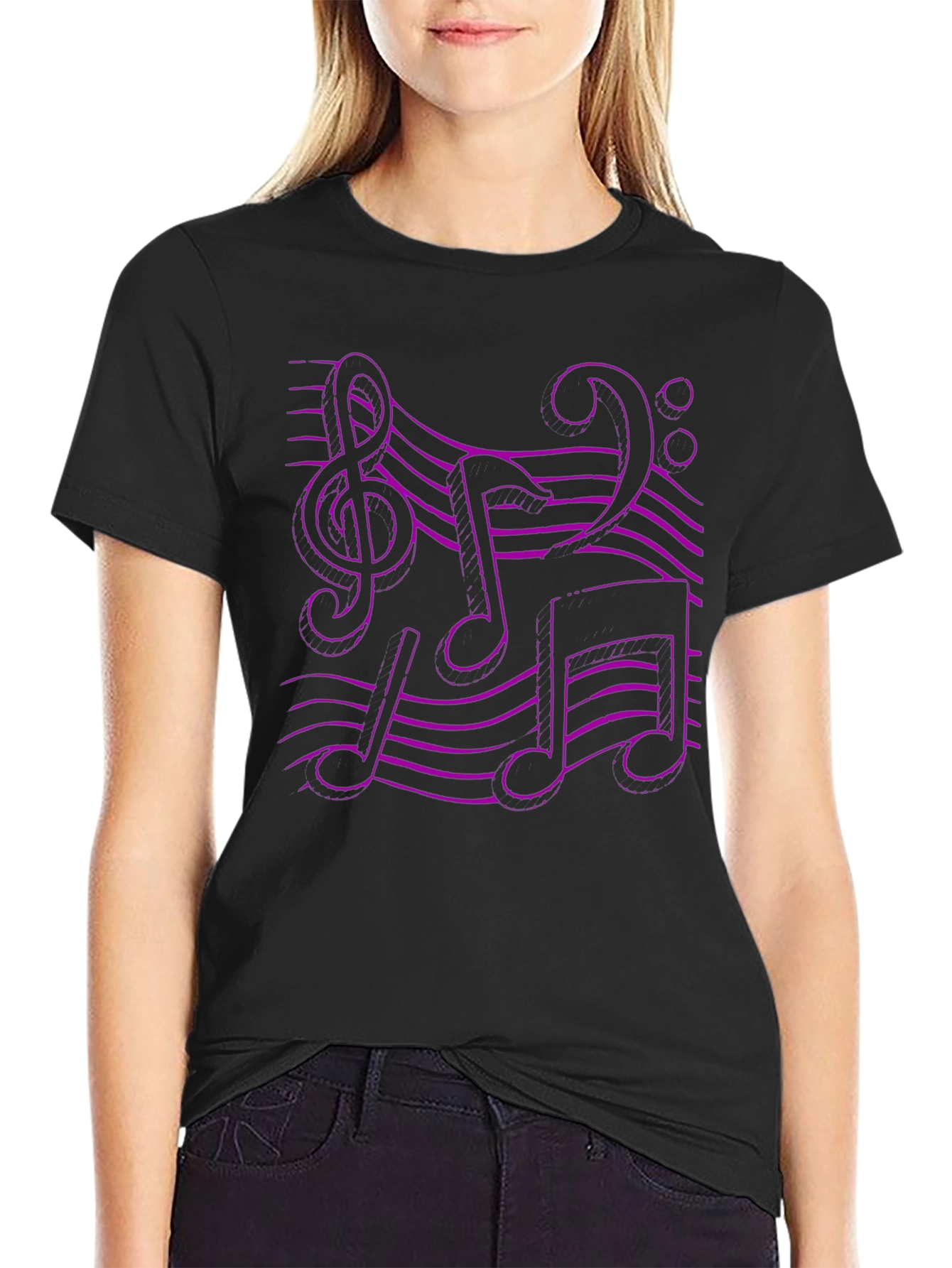 Music Note Graphic Tee - Black Cotton T-Shirt