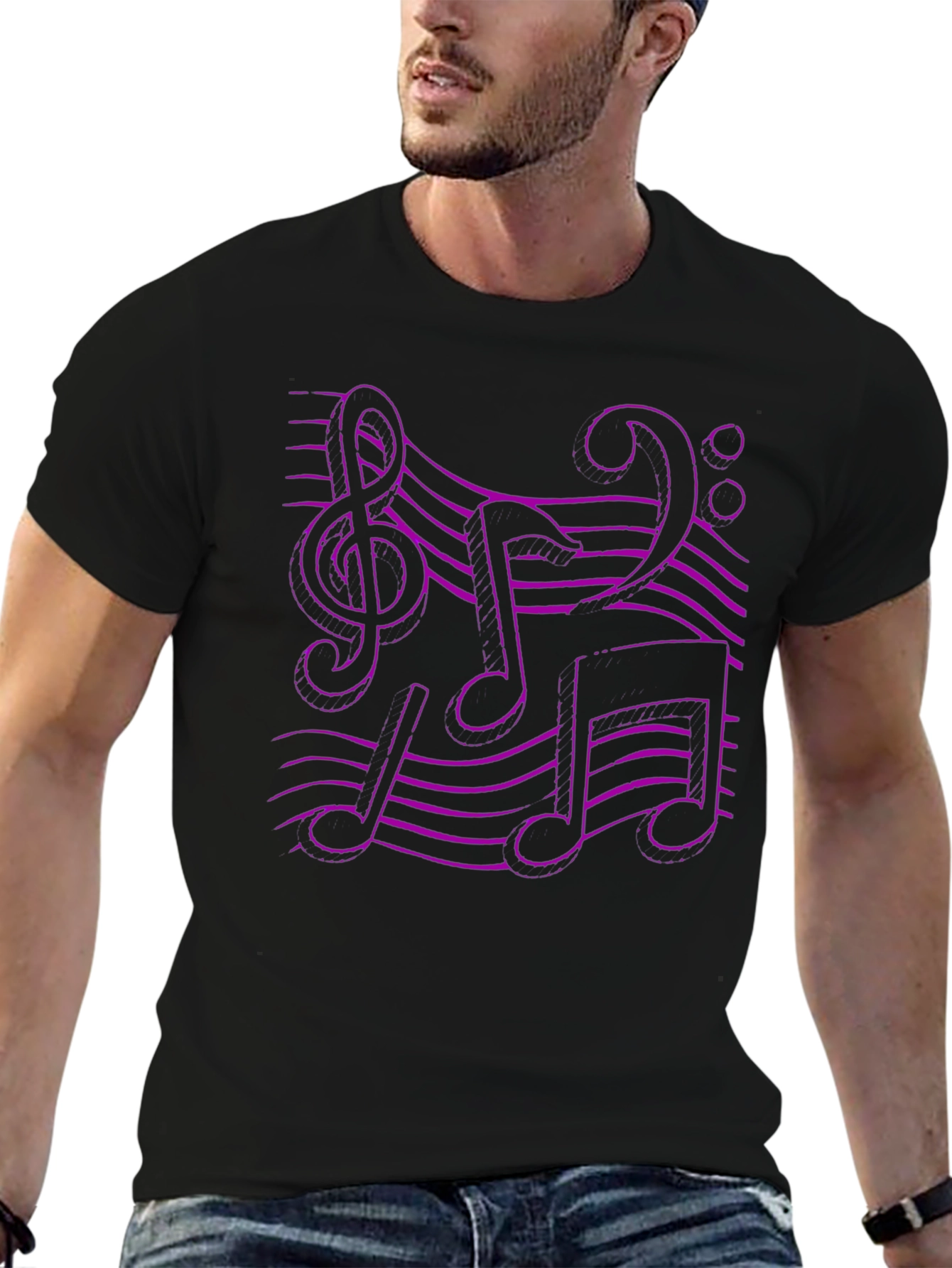 Music Note Graphic Tee - Black Cotton T-Shirt