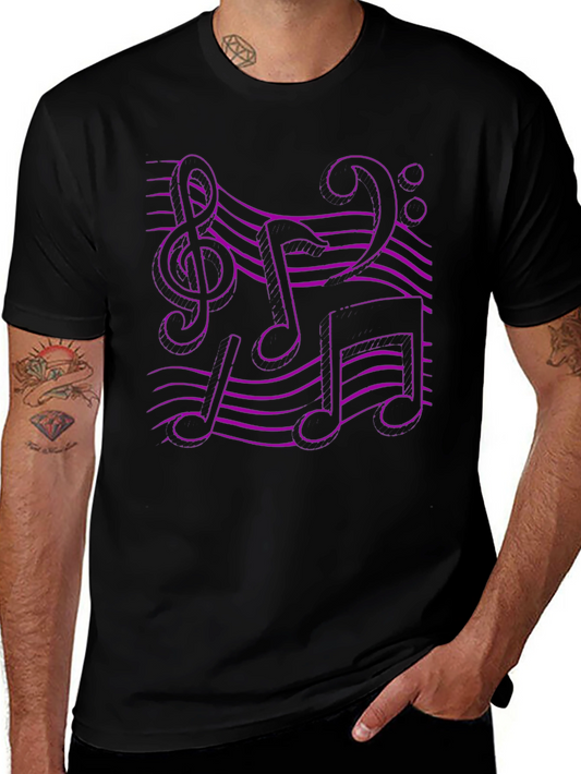 Music Note Graphic Tee - Black Cotton T-Shirt
