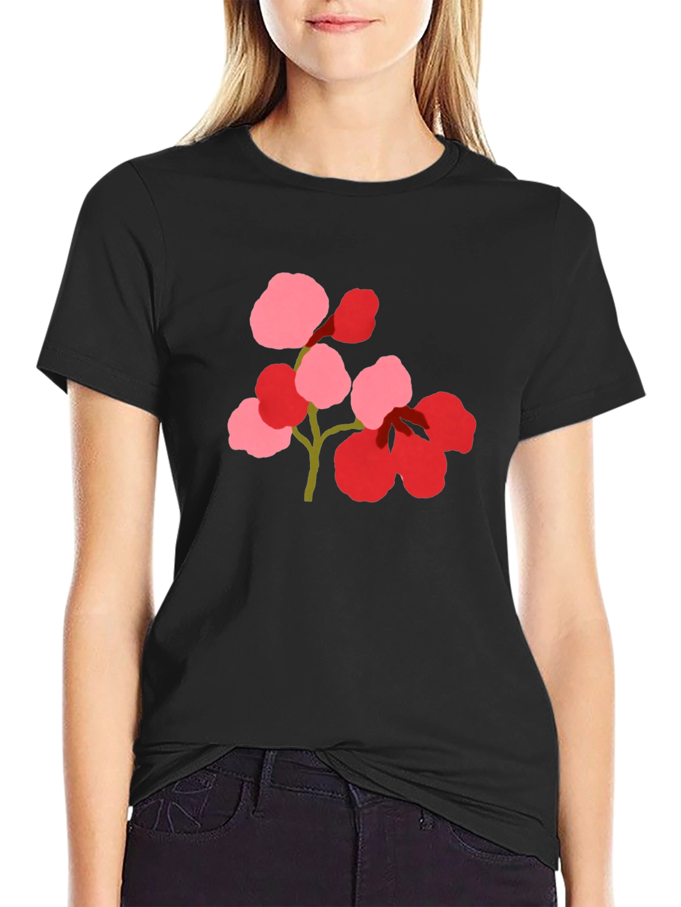 Floral Print Black Tee