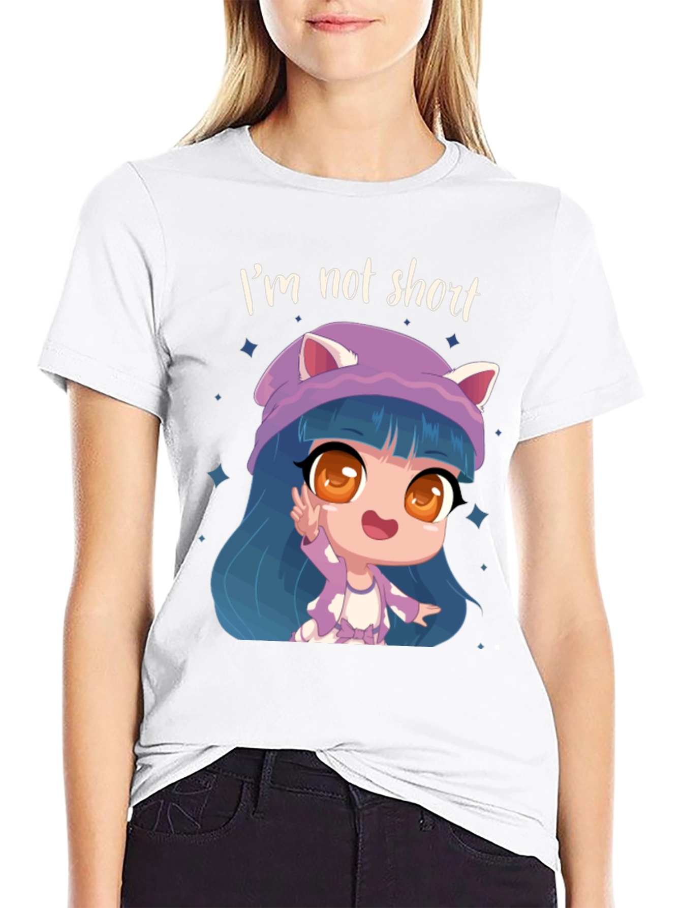 Im Not Short Cartoon Girl Graphic T-Shirt