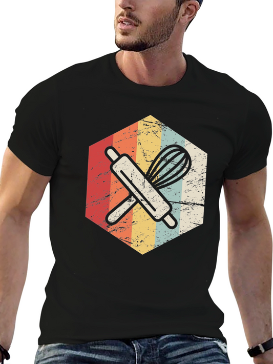 Retro Baker T-Shirt - Rolling Pin & Whisk Graphic Tee
