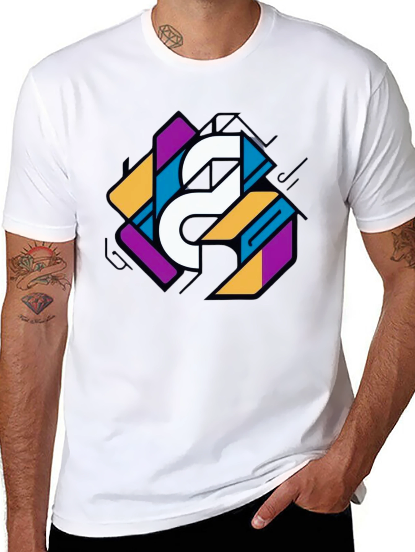Geometric Graphic Print Tee - Modern Style
