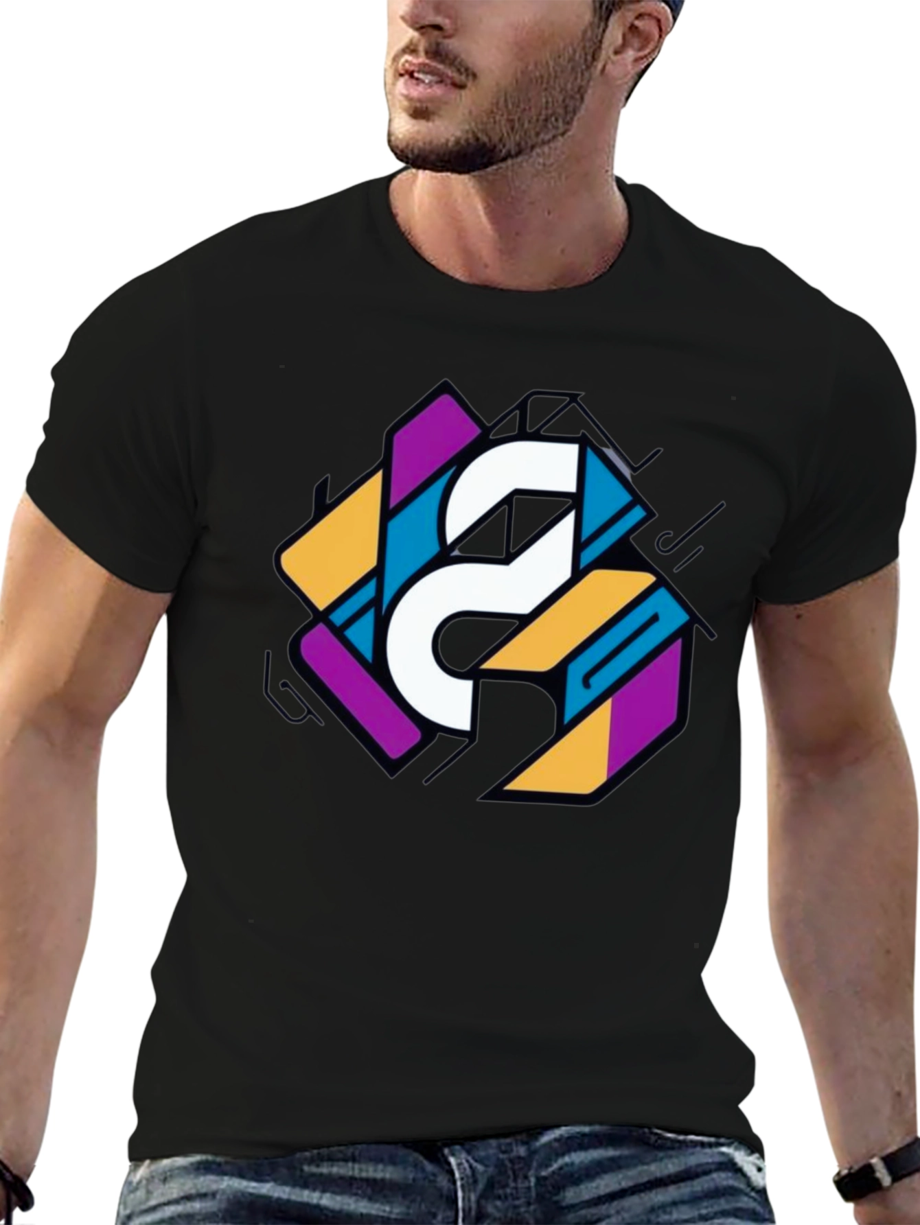 Geometric Graphic Print Tee - Modern Style