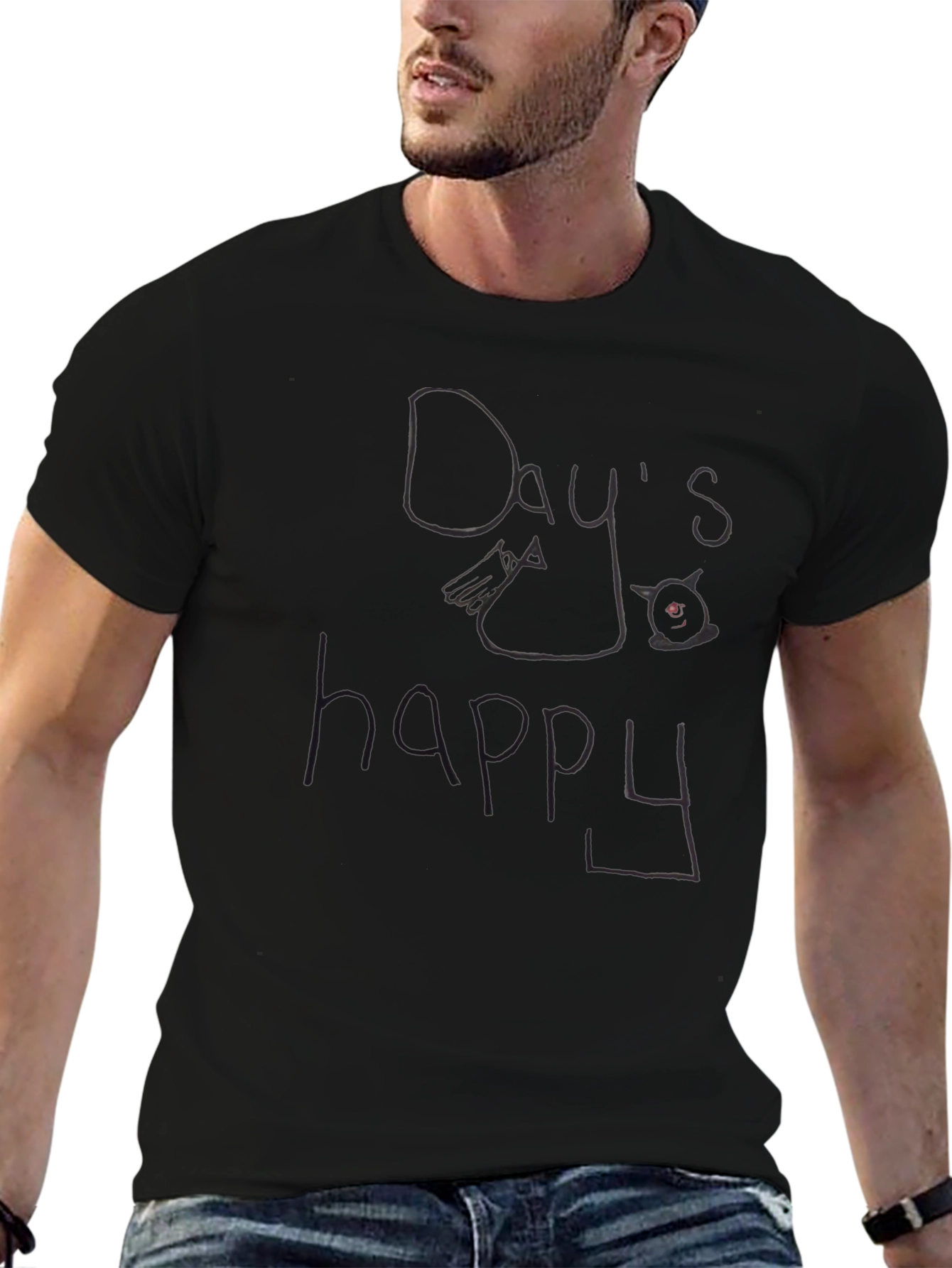 Days Happy Graphic Black T-Shirt