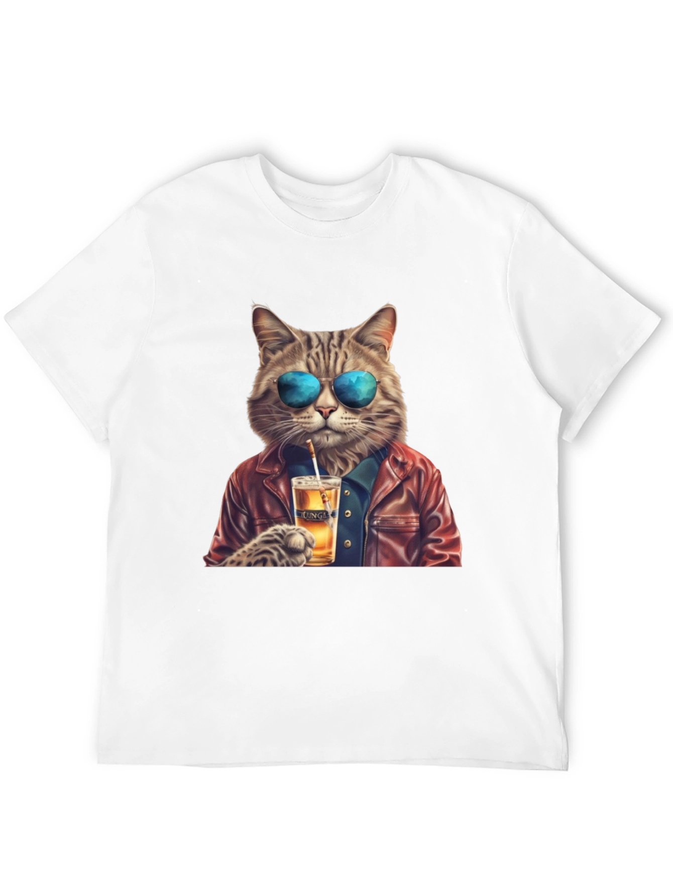 Cool Cat T-Shirt - Beer Drinking Cat with Sunglasses