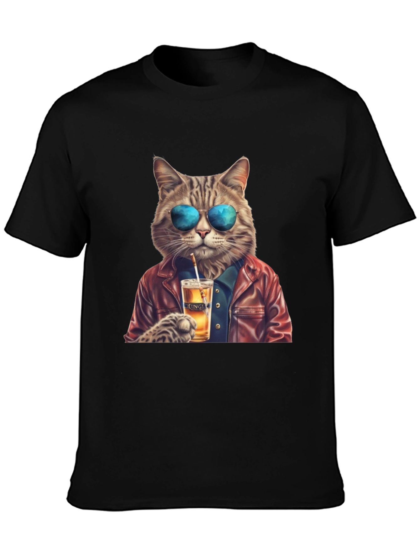 Cool Cat T-Shirt - Beer Drinking Cat with Sunglasses