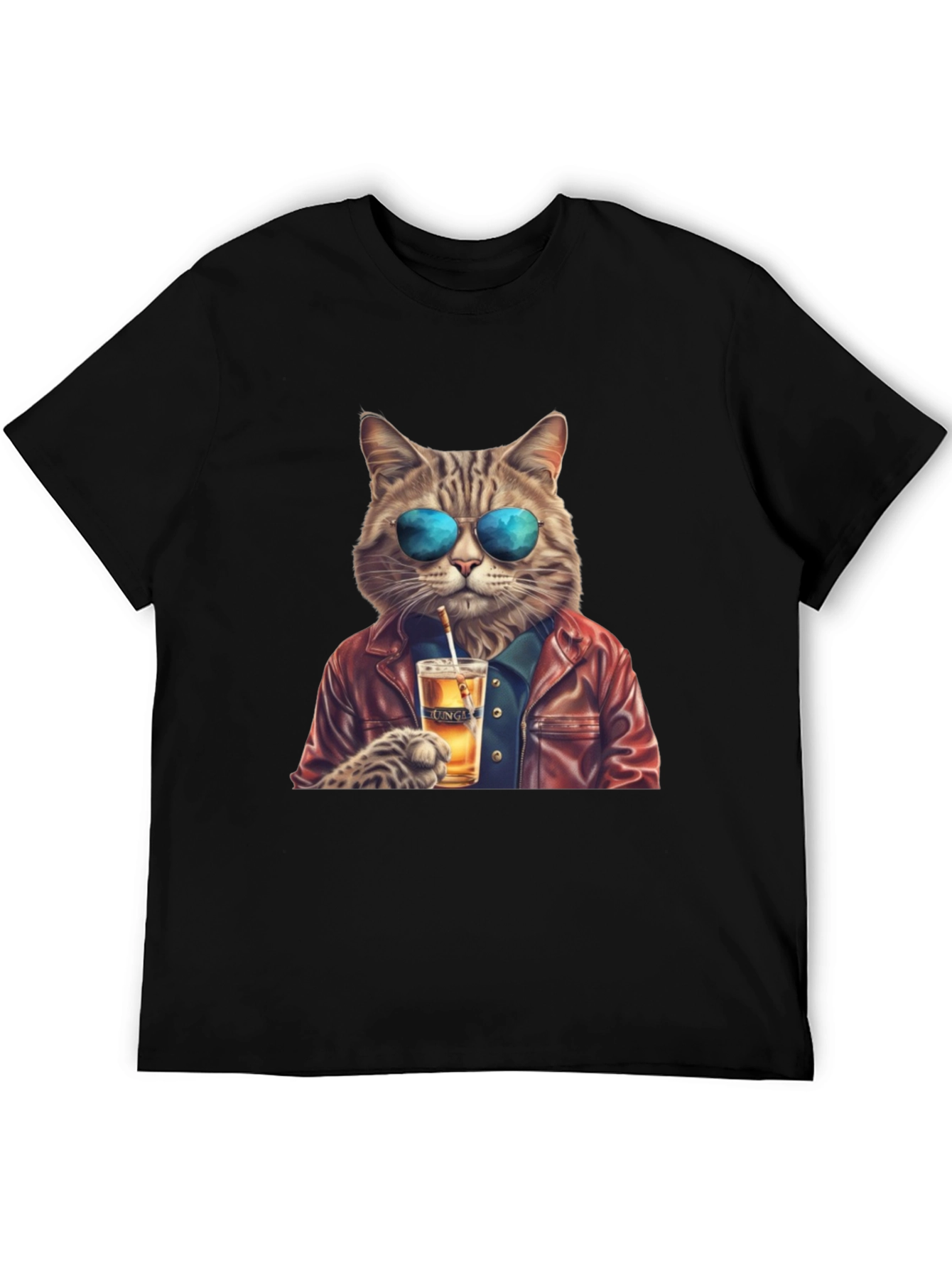 Cool Cat T-Shirt - Beer Drinking Cat with Sunglasses