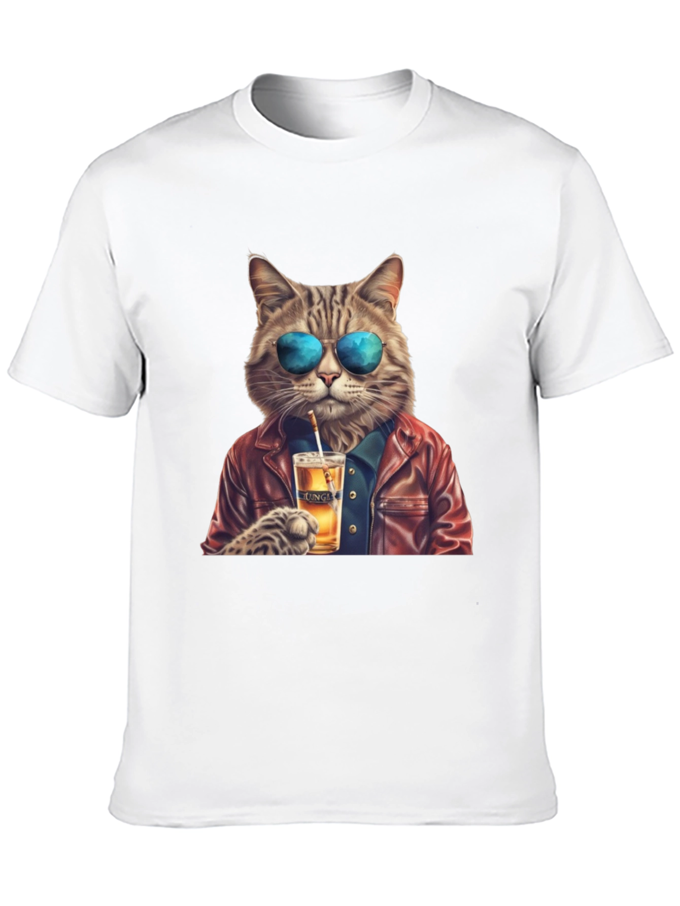 Cool Cat T-Shirt - Beer Drinking Cat with Sunglasses