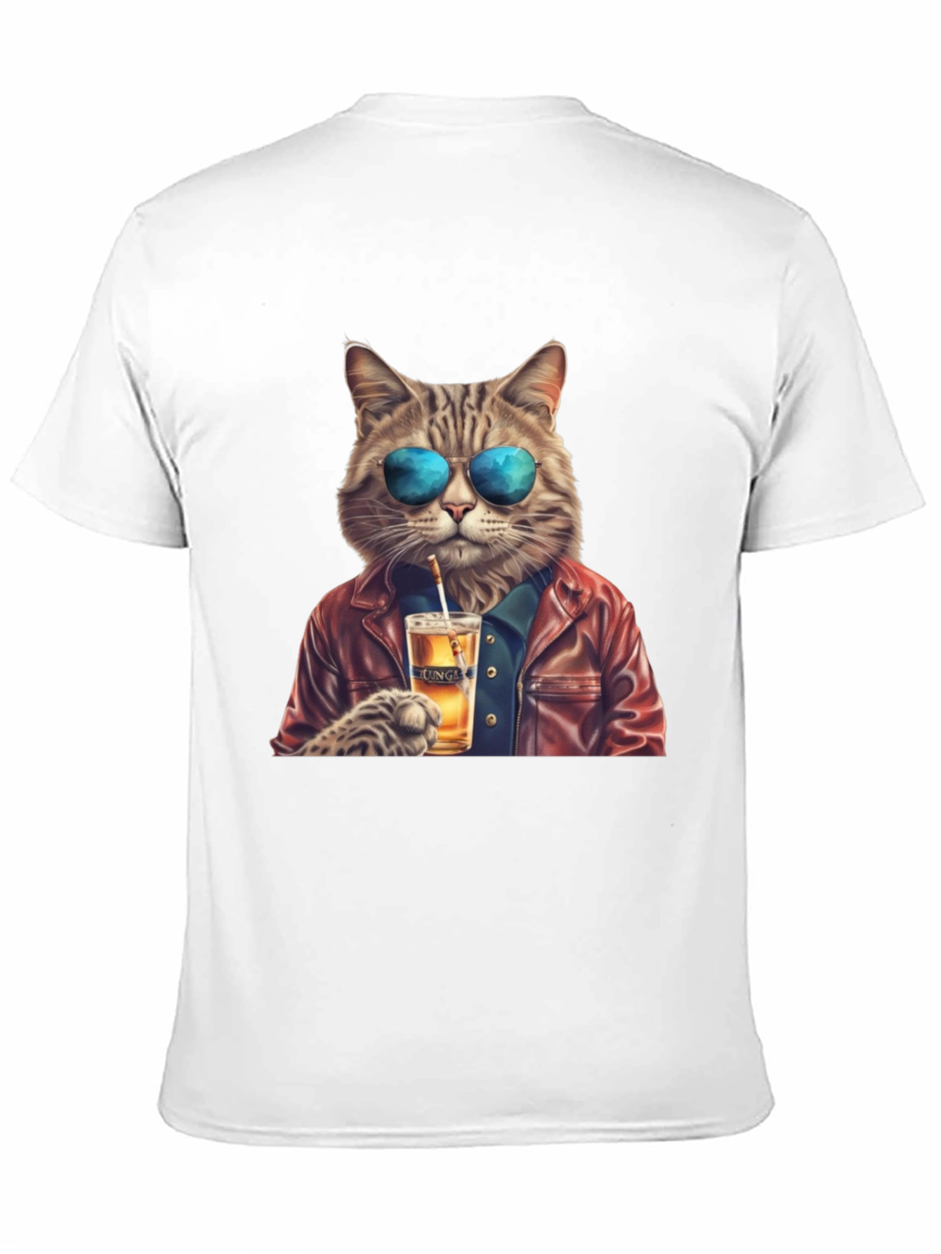 Cool Cat T-Shirt - Beer Drinking Cat with Sunglasses