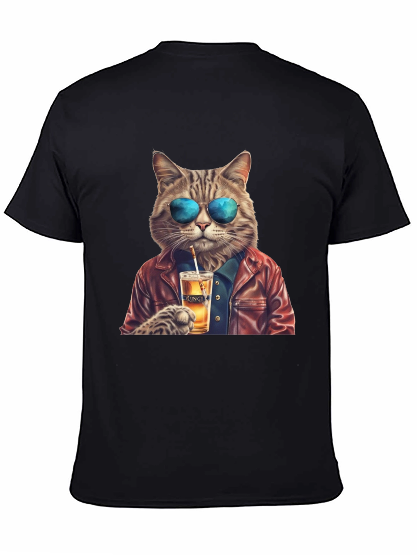 Cool Cat T-Shirt - Beer Drinking Cat with Sunglasses