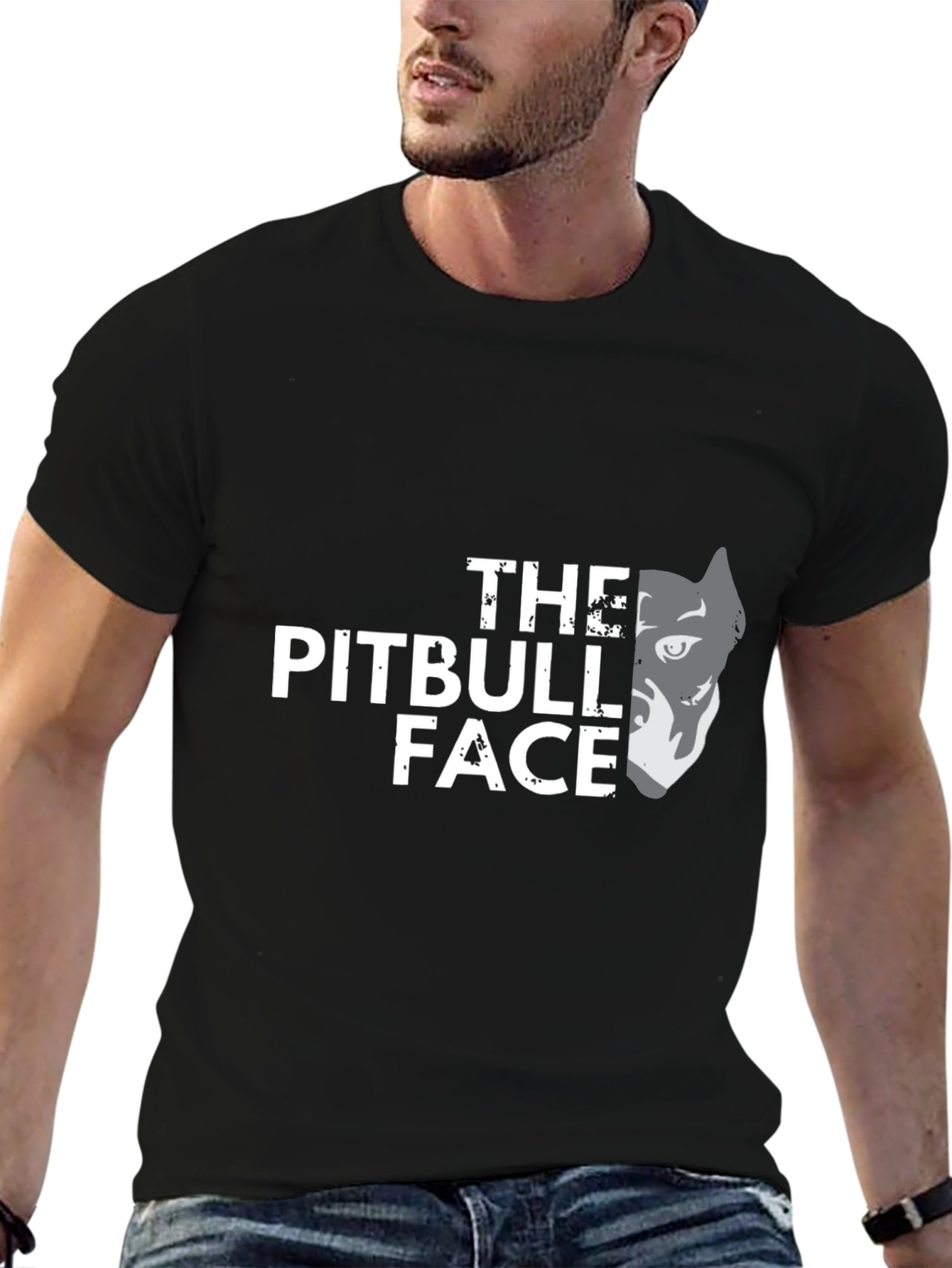 The Pitbull Face Graphic T-Shirt - Black Cotton Tee