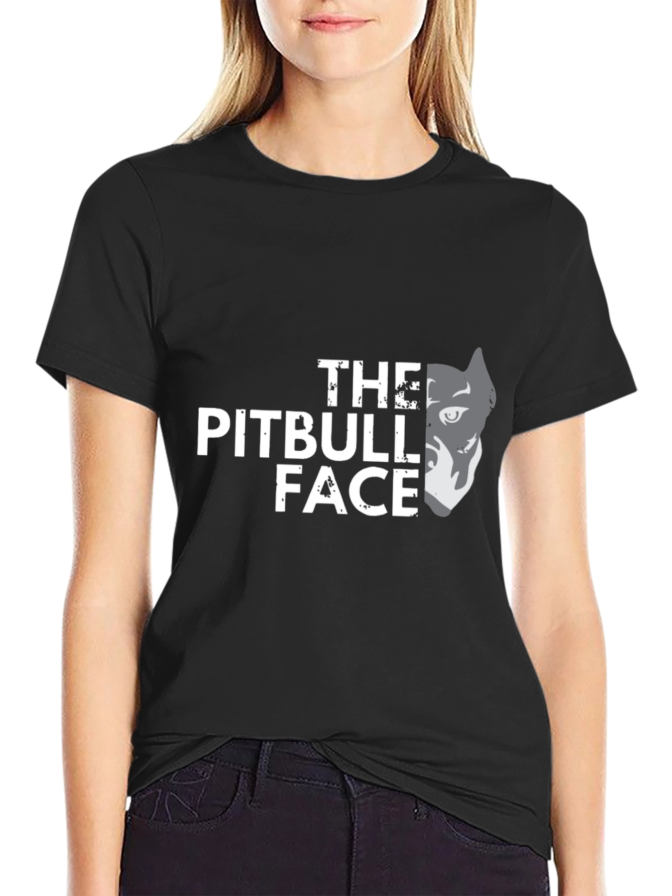 The Pitbull Face Graphic T-Shirt - Black Cotton Tee