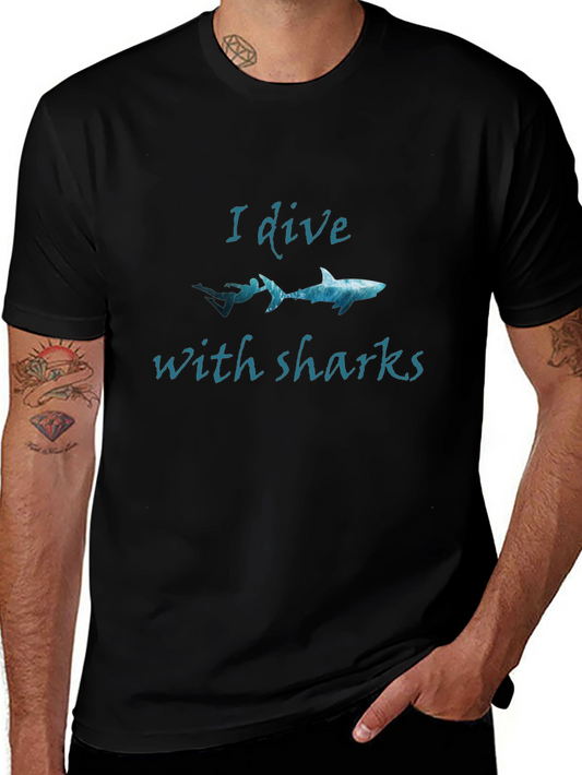 I Dive With Sharks Black Graphic Tee